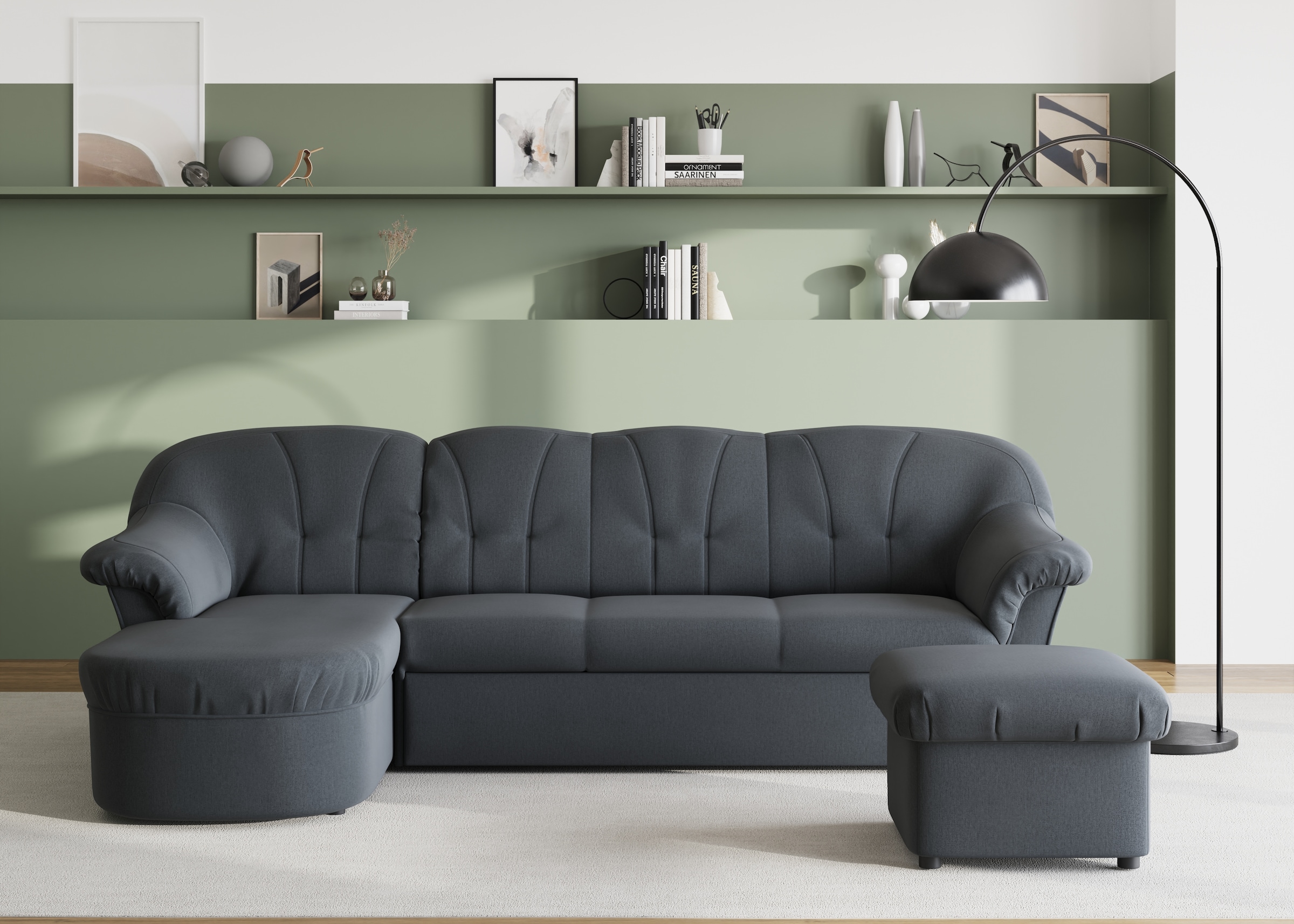 DOMO collection Ecksofa »Pegnitz, elegante Rückensteppung, kompakte Stellmaße 238/141cm, L-Form«, wahlweise mit Bettfunktion