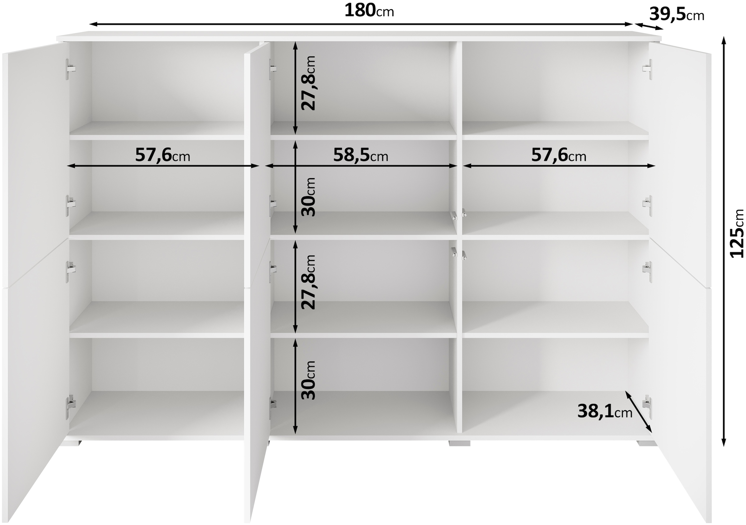 INOSIGN Highboard »Kenia, moderne grifflose Hochkommode mit 6 Türen, Breite 180 cm«, (1 St.), Push-to-Open-Fronten, höhenverstellbaren Einlegeböden