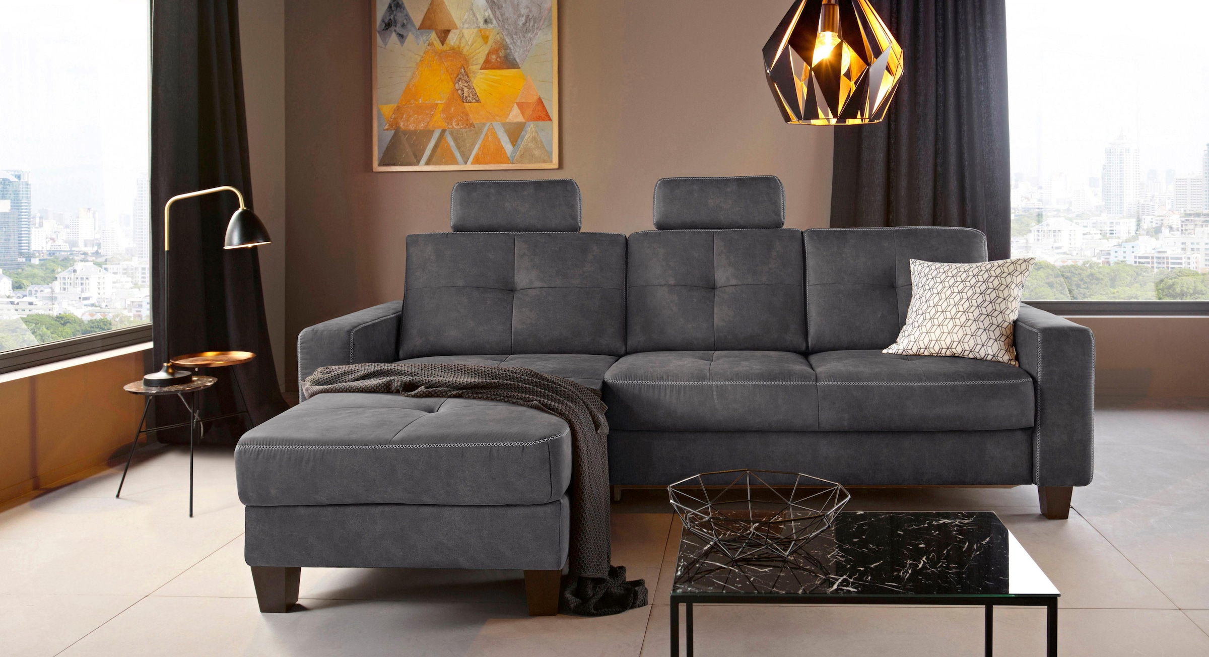 Places of Style Ecksofa "Varese L-Form", Kreuznaht in beige günstig online kaufen