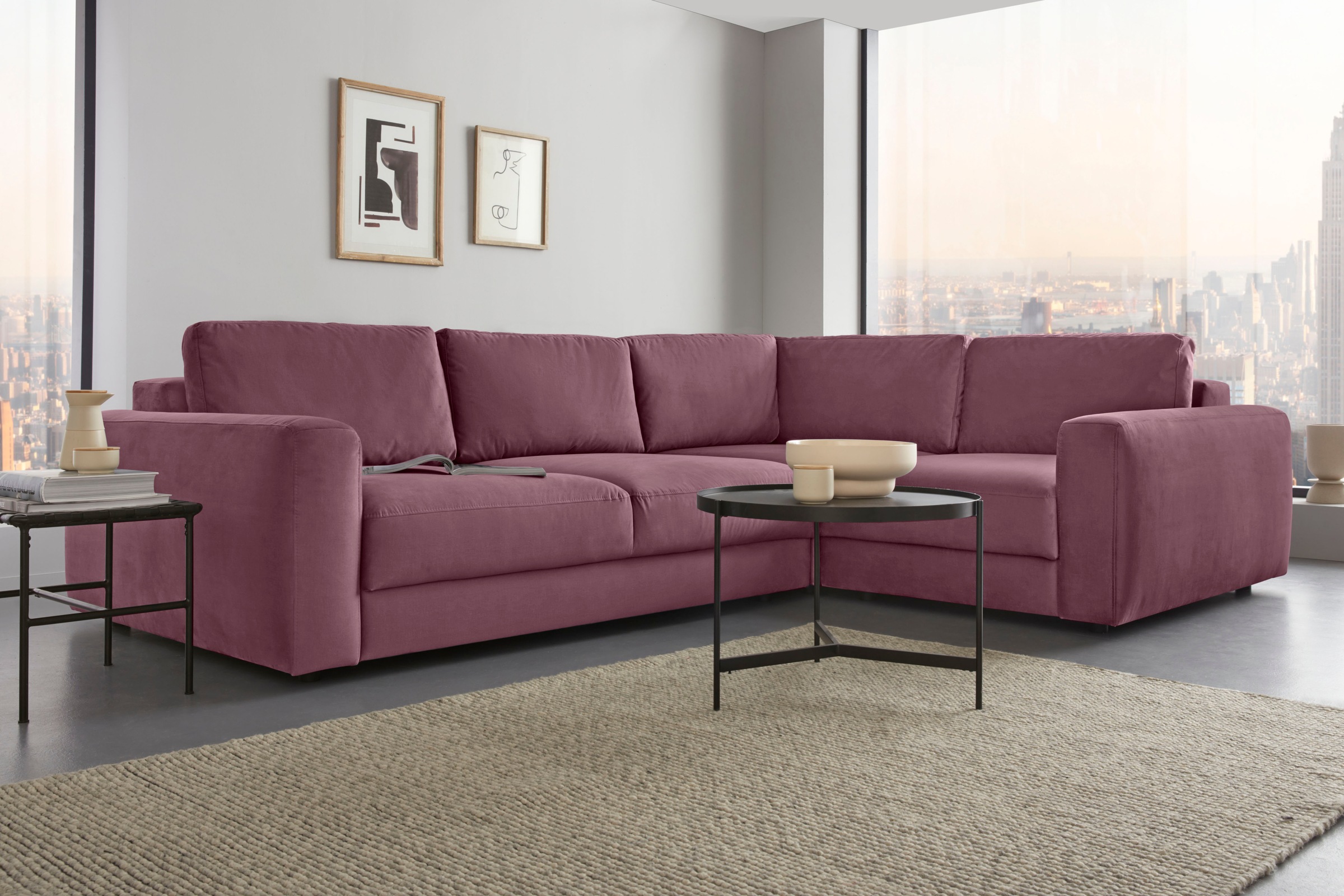 Places of Style Ecksofa »Bloomfield, L-Form«, extra tiefe Sitzfläche, wahlweise mit Sitztiefenverstellung