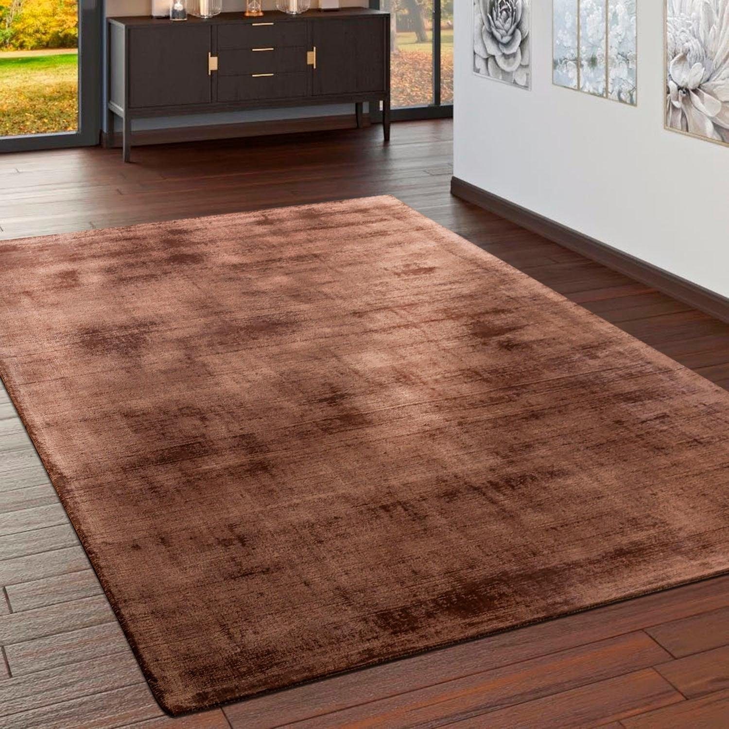 Thumbnail - Paco Home Teppich "Glori 330" rechteckig 9 mm Höhe Handweb, Kurzflor, 100% Viskose, handgewebt, mit leichtem Schimmer