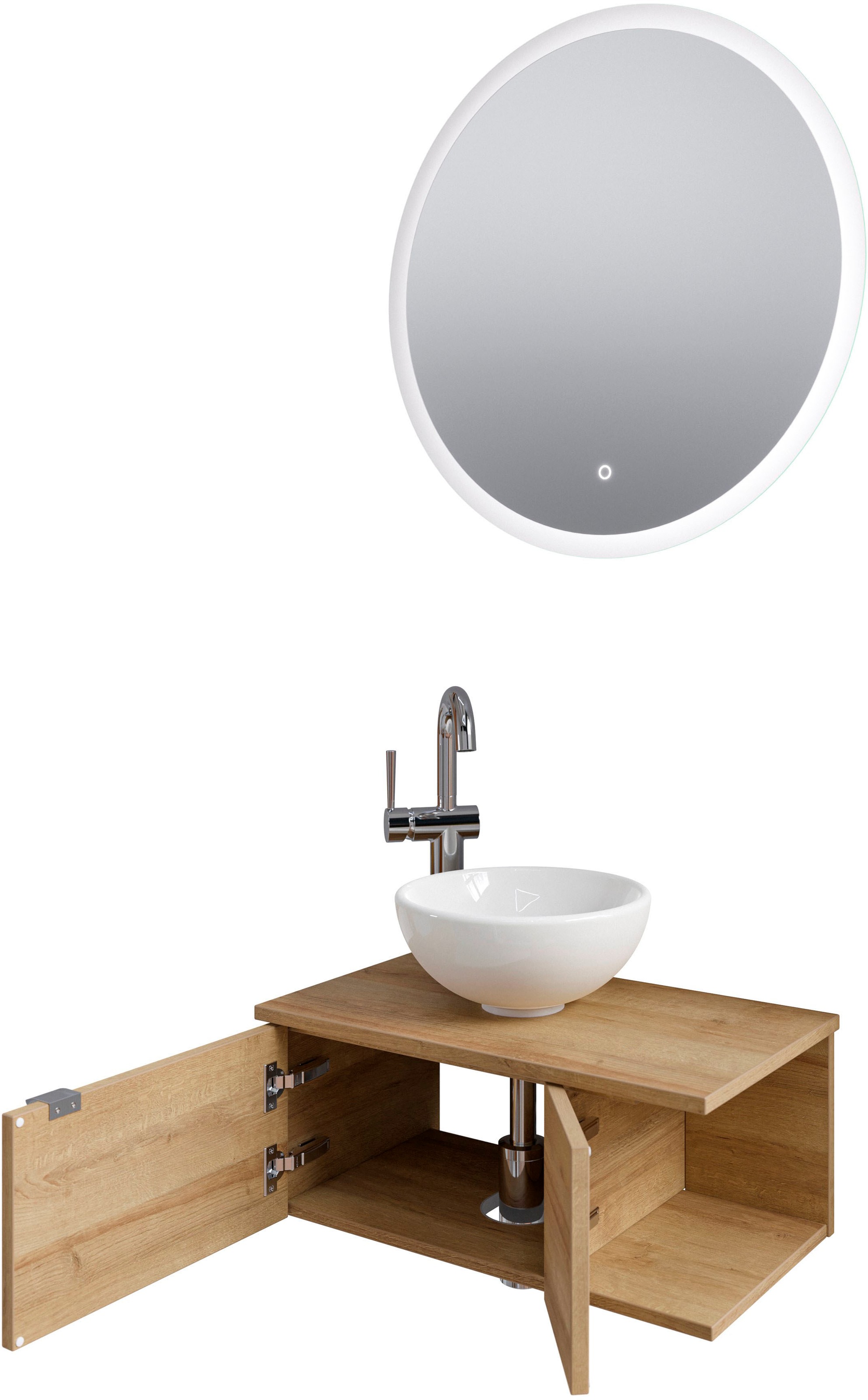 Saphir Badmöbel-Set »Serie 6915«, (4 St.), Gäste-Bad, 70 cm breit, mit LED-Spiegel, offenem Fach und 2 Türen