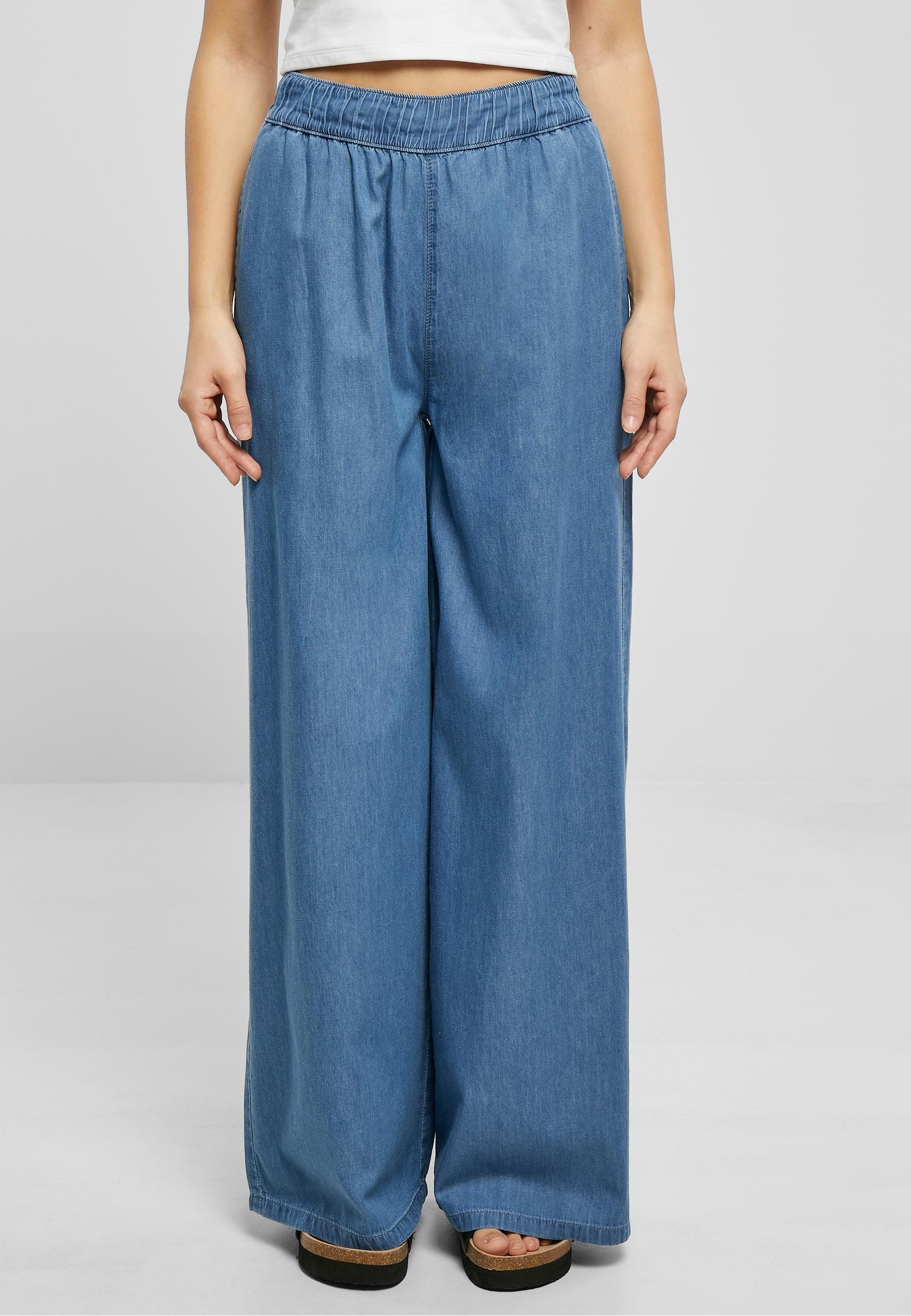 URBAN CLASSICS Stoffhose »Urban Classics Damen Ladies Light Denim Wide Leg Pants«, (1 tlg.)