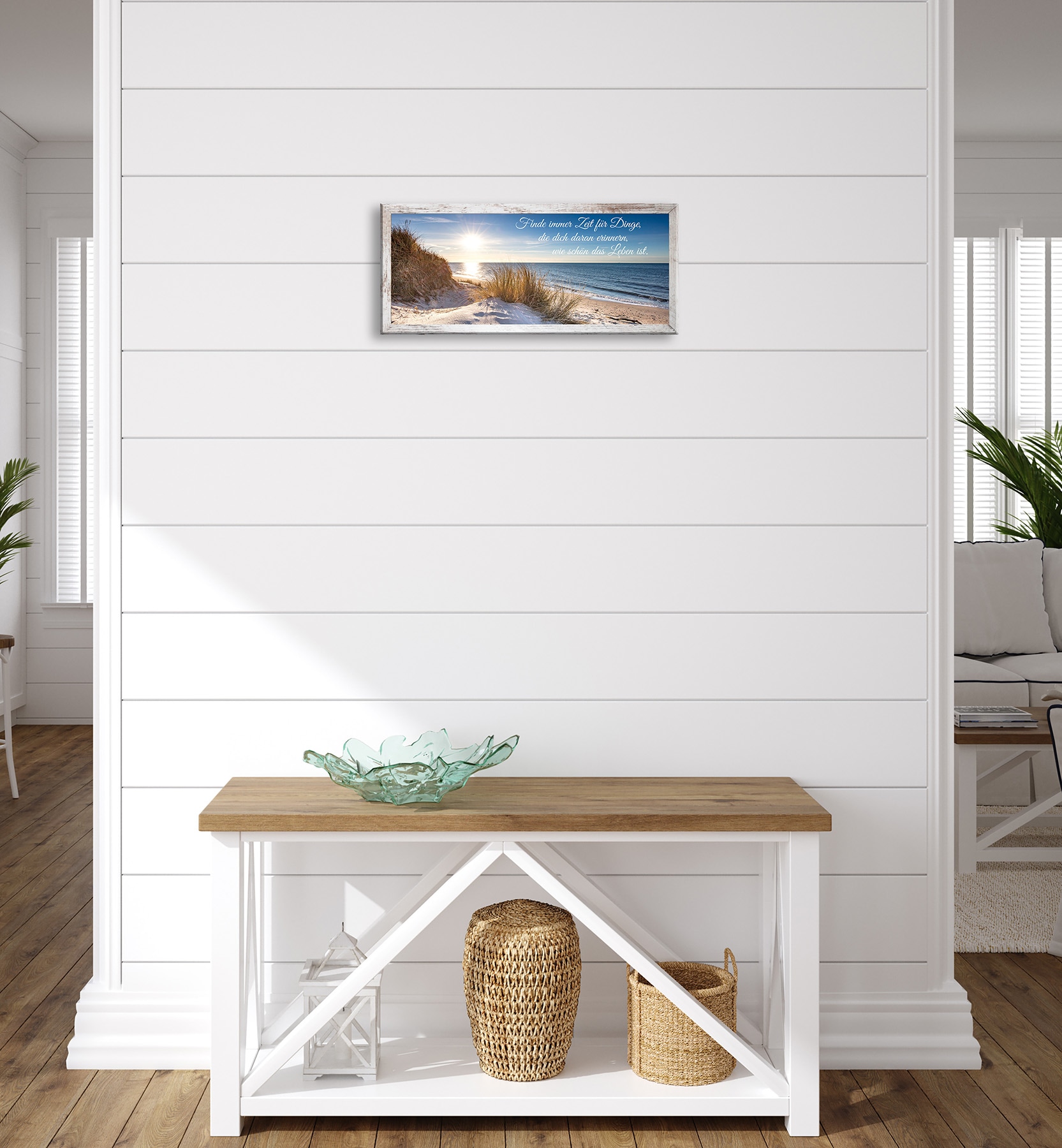 Bönninghoff Bild mit Rahmen »Wandbild gerahmt STRAND MIT SPRUCH ZEIT 23x49 cm – Natur Wanddeko« Bilder vom Sonnenuntergang & -aufgang | Sprüche | Sprüche & Texte | Strand 1 Stk. tlg. mit dekorativem Rahmen