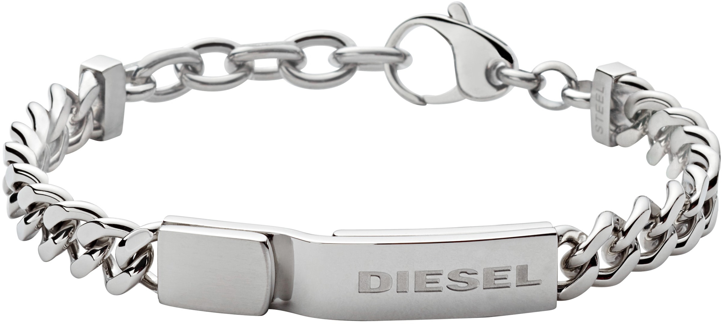Armband DIESEL "Schmuck Edelstahl Armschmuck Panzerkette ID Armband Stacked", silber (edelstahlfarben), Armbänder, Herren, 23cm, Edelstahl, Armband