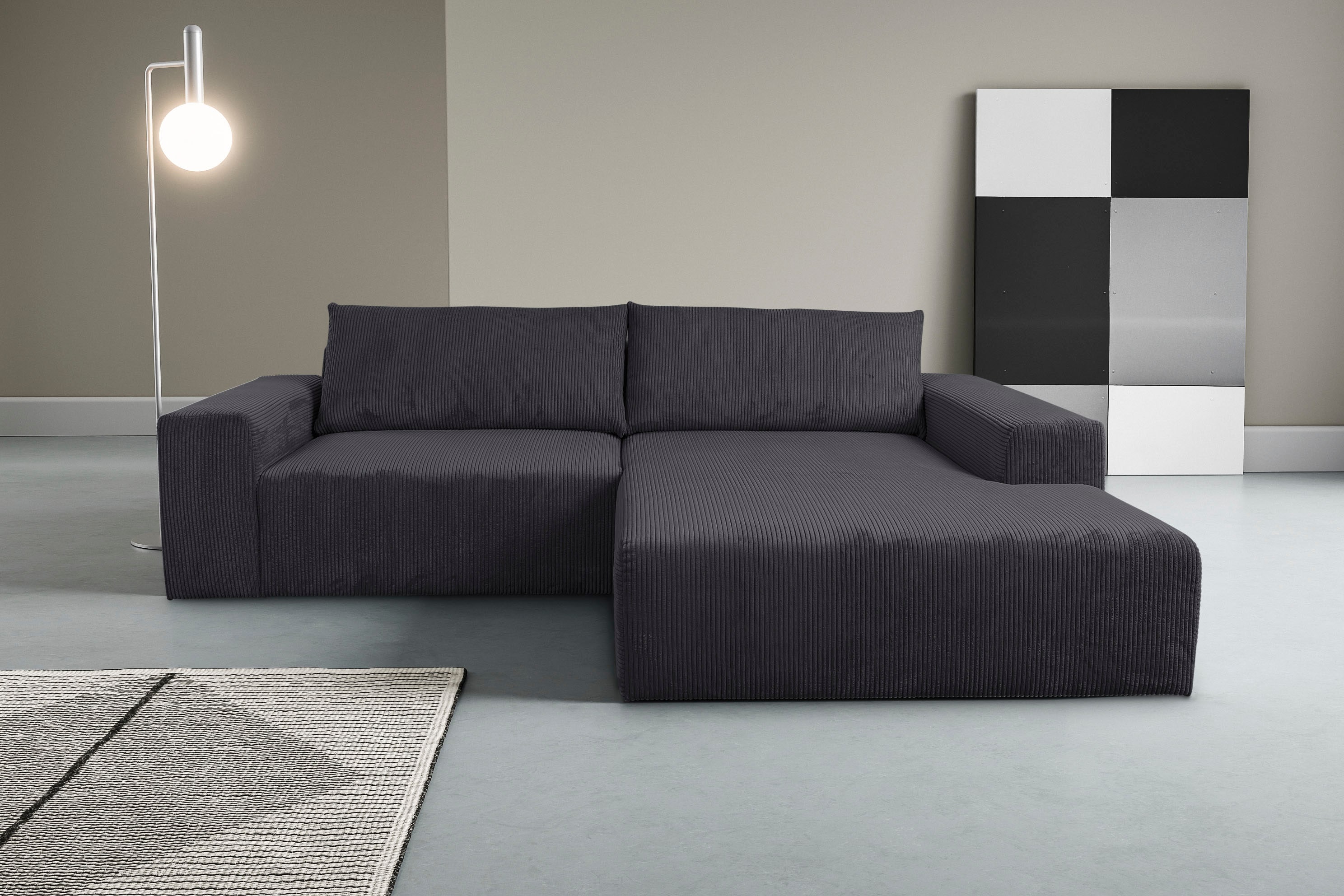 WERK2 Ecksofa "Rio 262 x 188 cm, modern & bequem, aktuelles Design, breite Armlehnen" Cord, L-Form