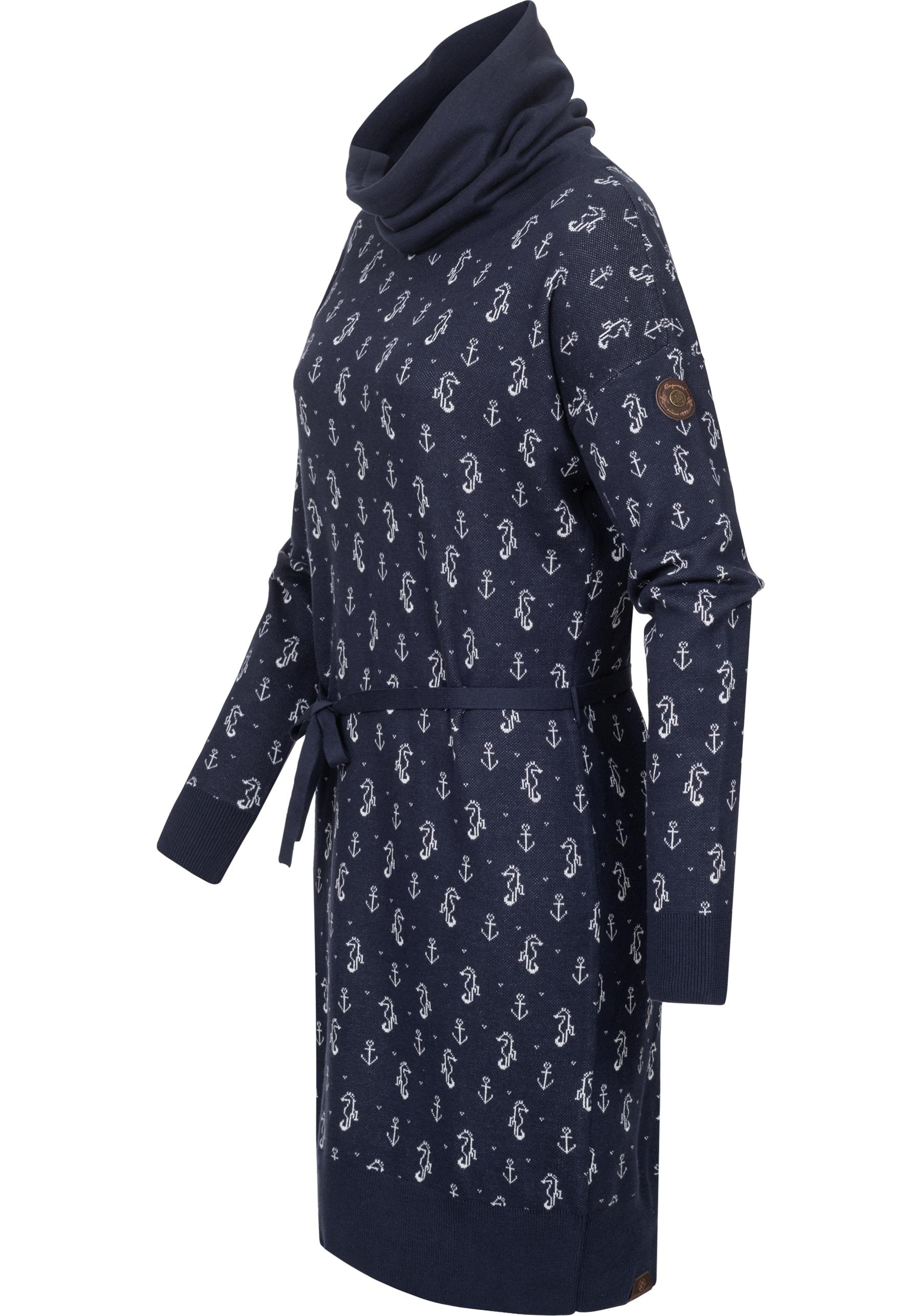 Ragwear Sweatkleid »Babett Dress Marina«, verspieltes Winterkleid mit Rollkragen und Muster