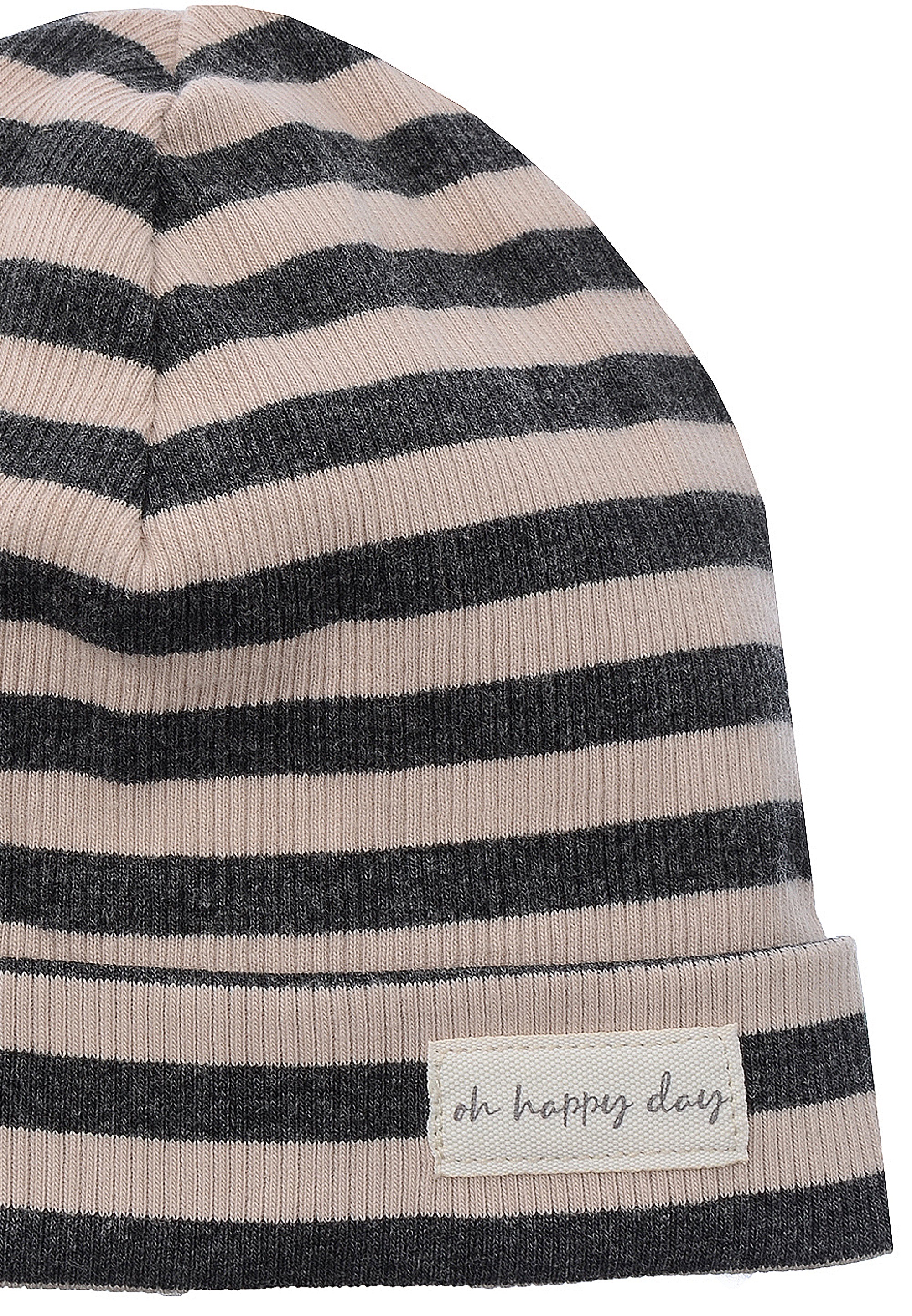 Liliput Strickmütze »graumelange und beige gestreift«, mit niedlichem Patch
