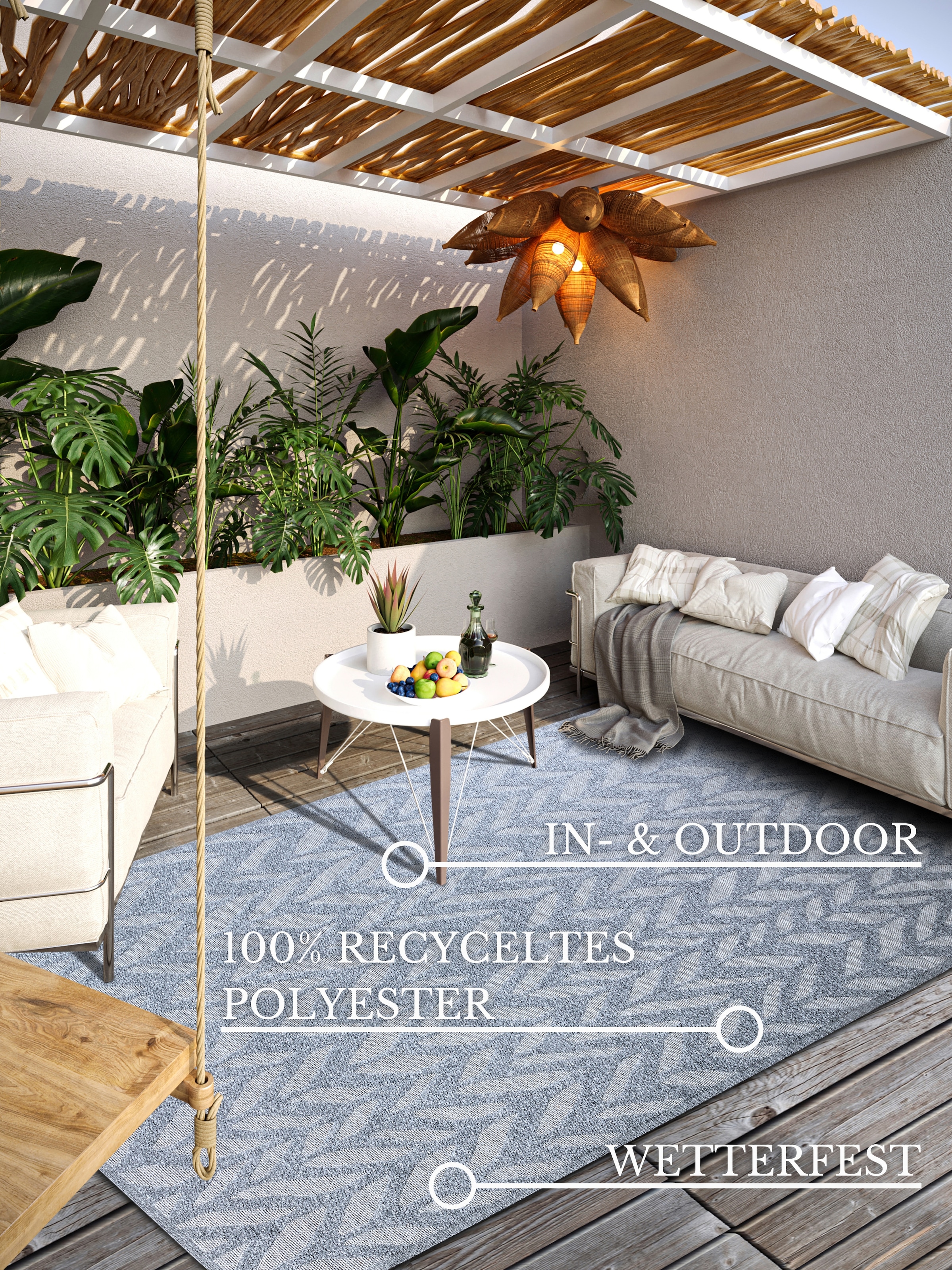 Villeroy & Boch Outdoorteppich »Georgette«, rechteckig, 4 mm Höhe, In-& Outdoor, Flachgewebe, wetterfest, Terrasse, Balkon, modern, Trend