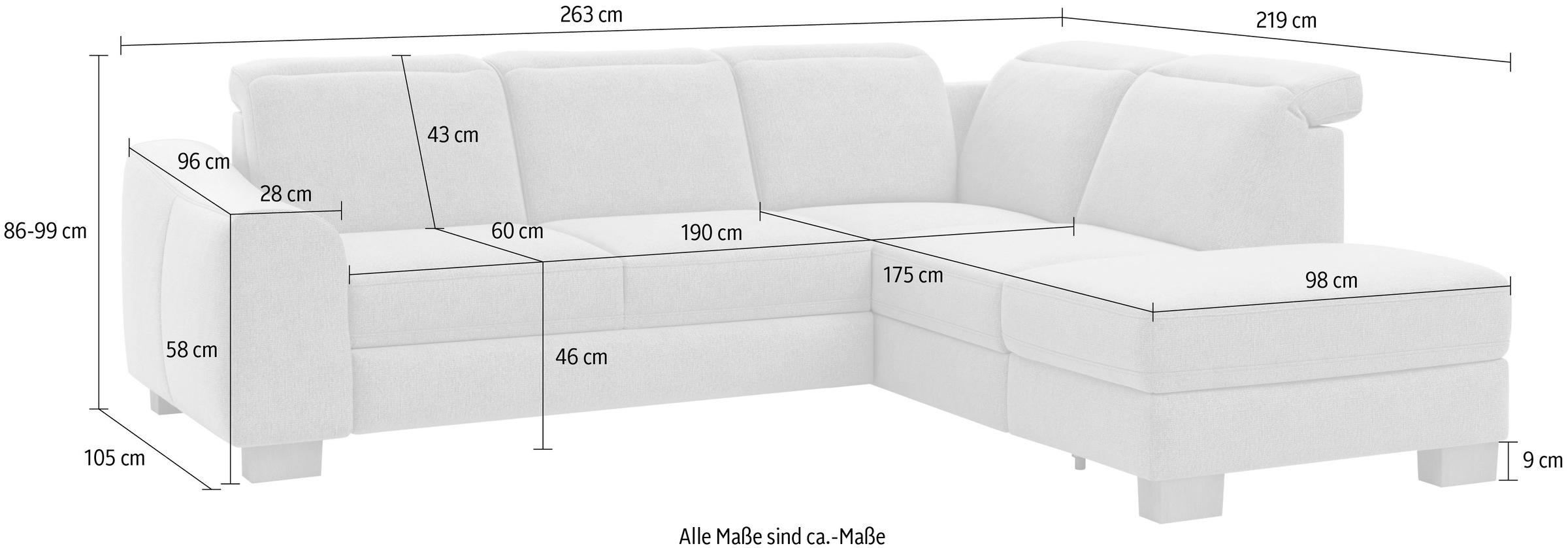 Home affaire Ecksofa »Dundee L-Form«, wahlweise mit Kopfteilverstellung und zusätzlich mit Bettfunktion