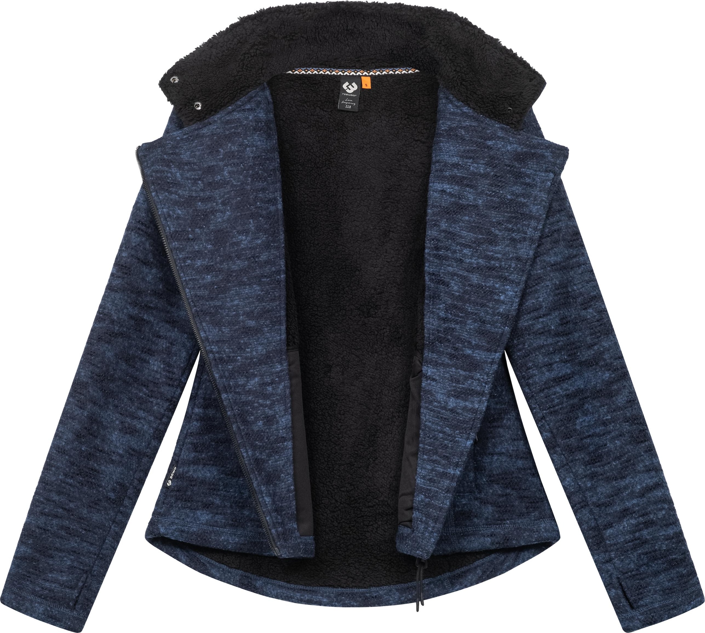 Ragwear Strickfleecejacke »Saskie Melange«, ohne Kapuze, Grob gestrickte Damen-Jacke mit Teddyfell-Futter