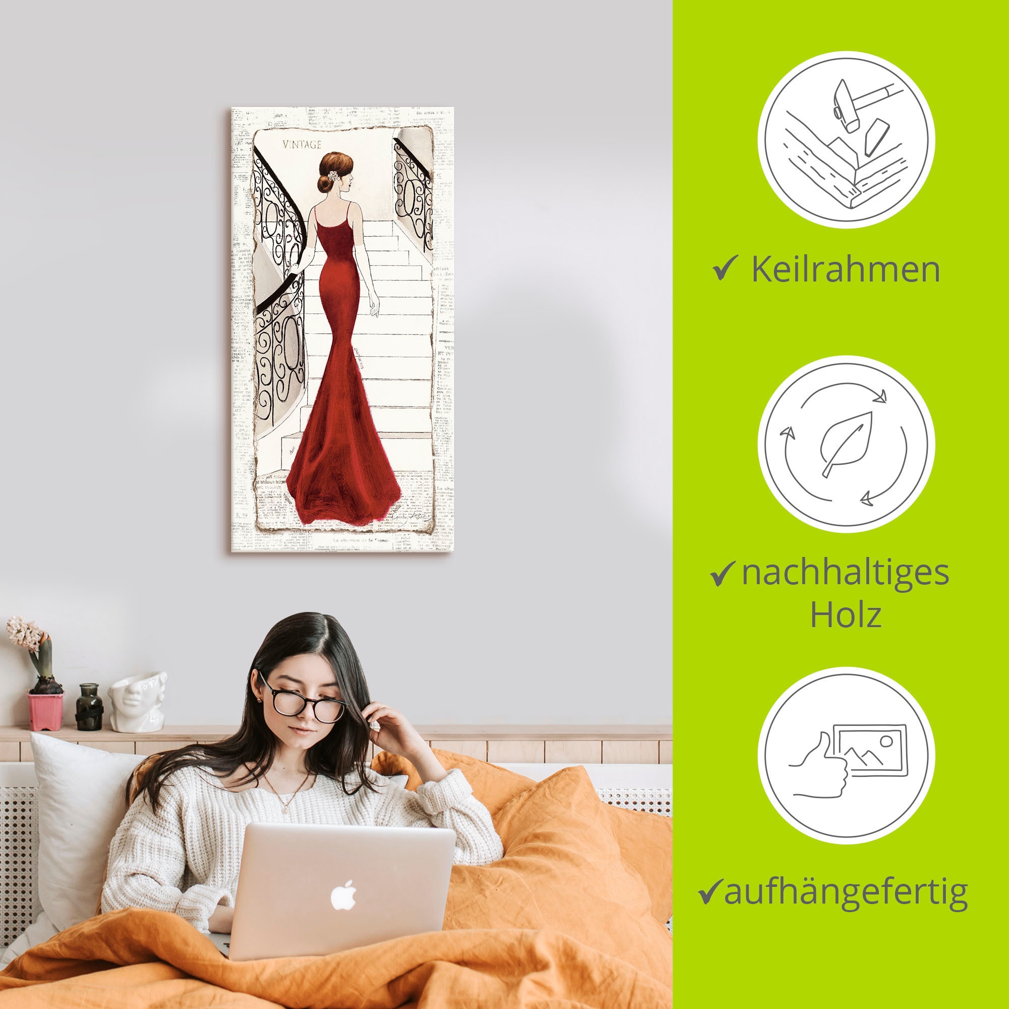 Artland Wandbild »Die schöne in Rot«, Frau, (1 St.), als Leinwandbild, Poster, Wandaufkleber in verschied. Größen