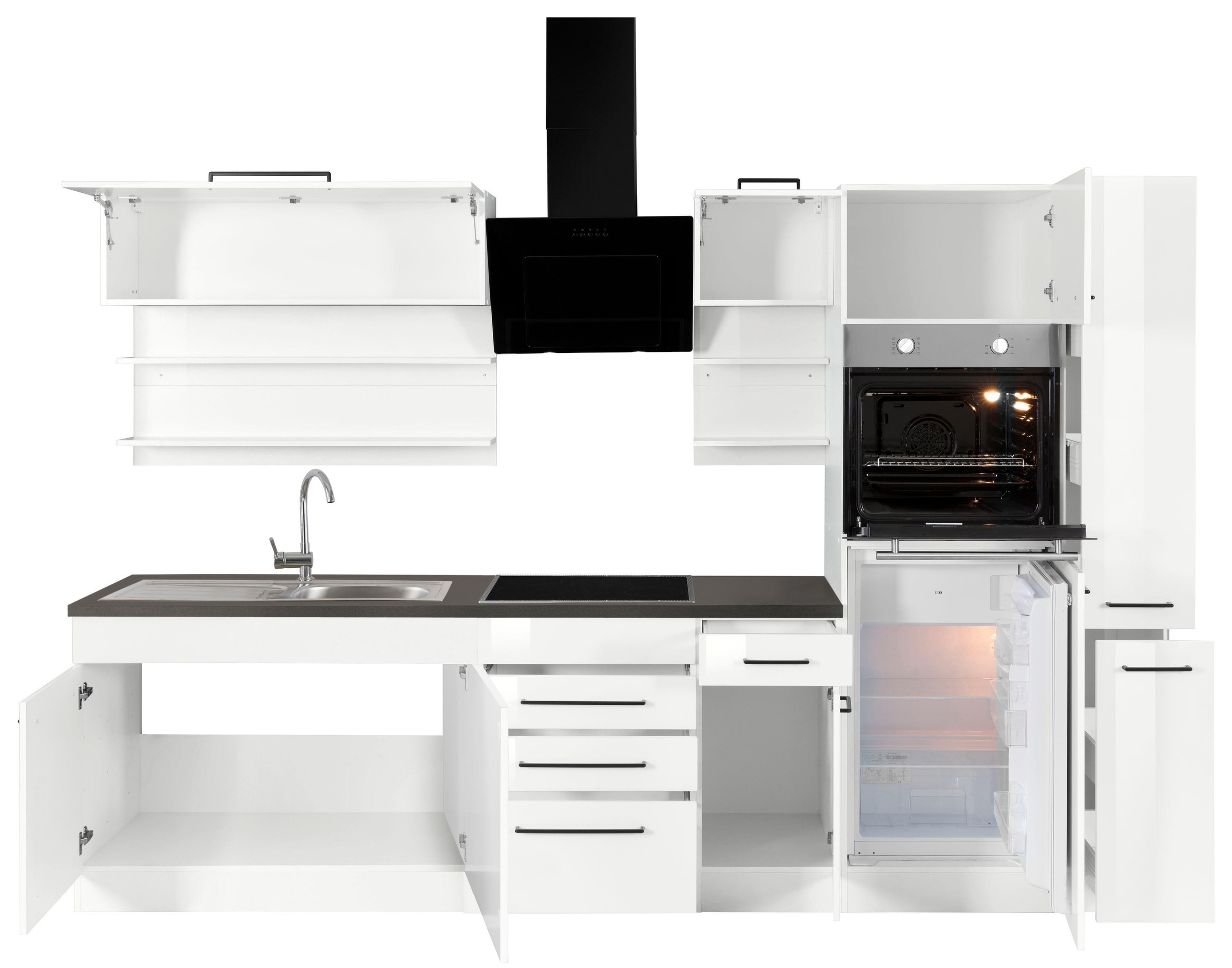 KOCHSTATION Küchenzeile »KS-Tulsa«, mit E-Geräten, Breite 300 cm, schwarze Metallgriffe, MDF Fronten