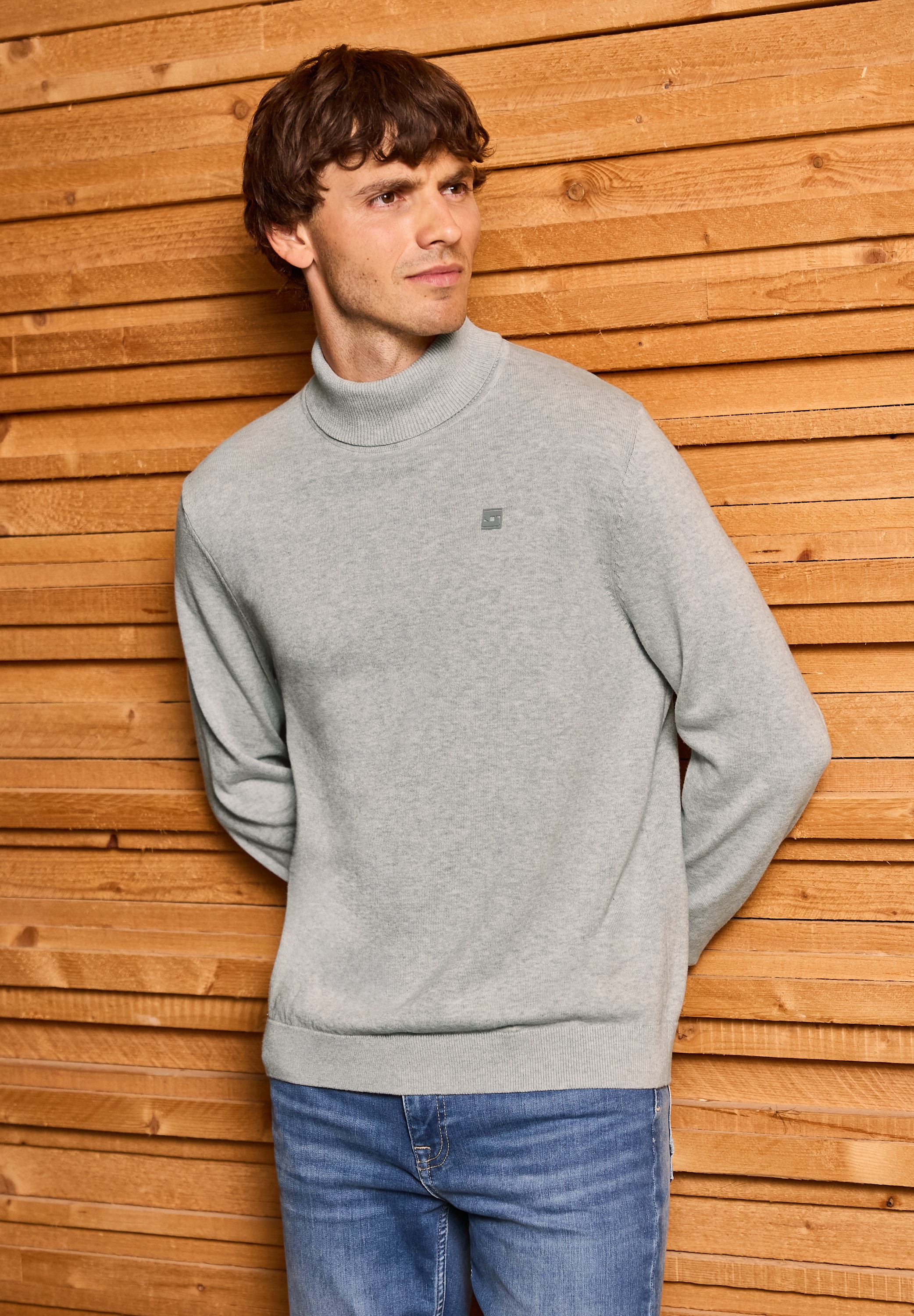 STREET ONE MEN Rollkragenpullover aus reiner Baumwolle
