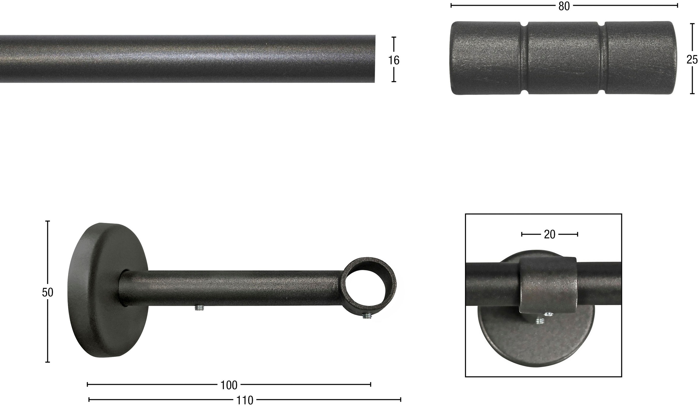 Thumbnail - GARESA Gardinenstange "STAURA" Ø 16 mm 1 läufig-läufig Wunschmaßlänge Vorhanggarnitur, verlängerbar, Knopf mit 2 Rillen,...