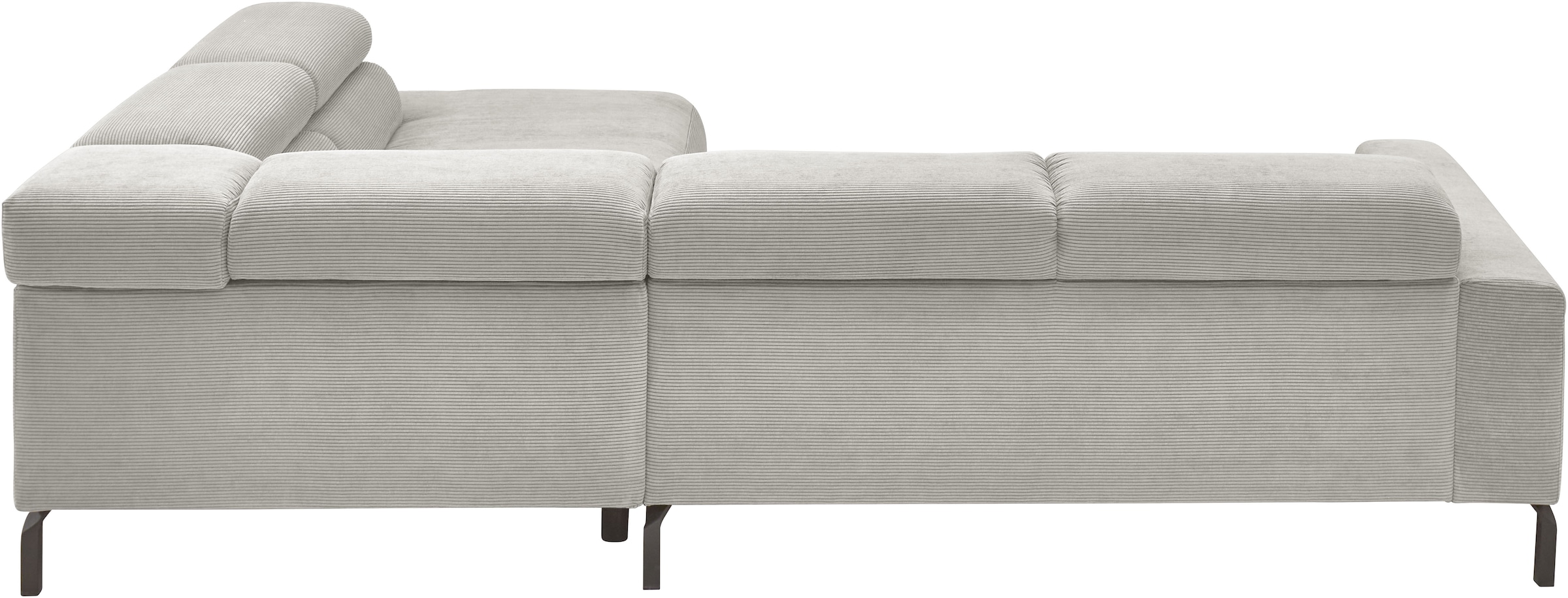 Places of Style Ecksofa »Antonelli, L-Form, inkl. Kopfteilverstellung, Breite 276 cm«, mit elektrischer Sitztiefenverstellung, in Feincord, silber