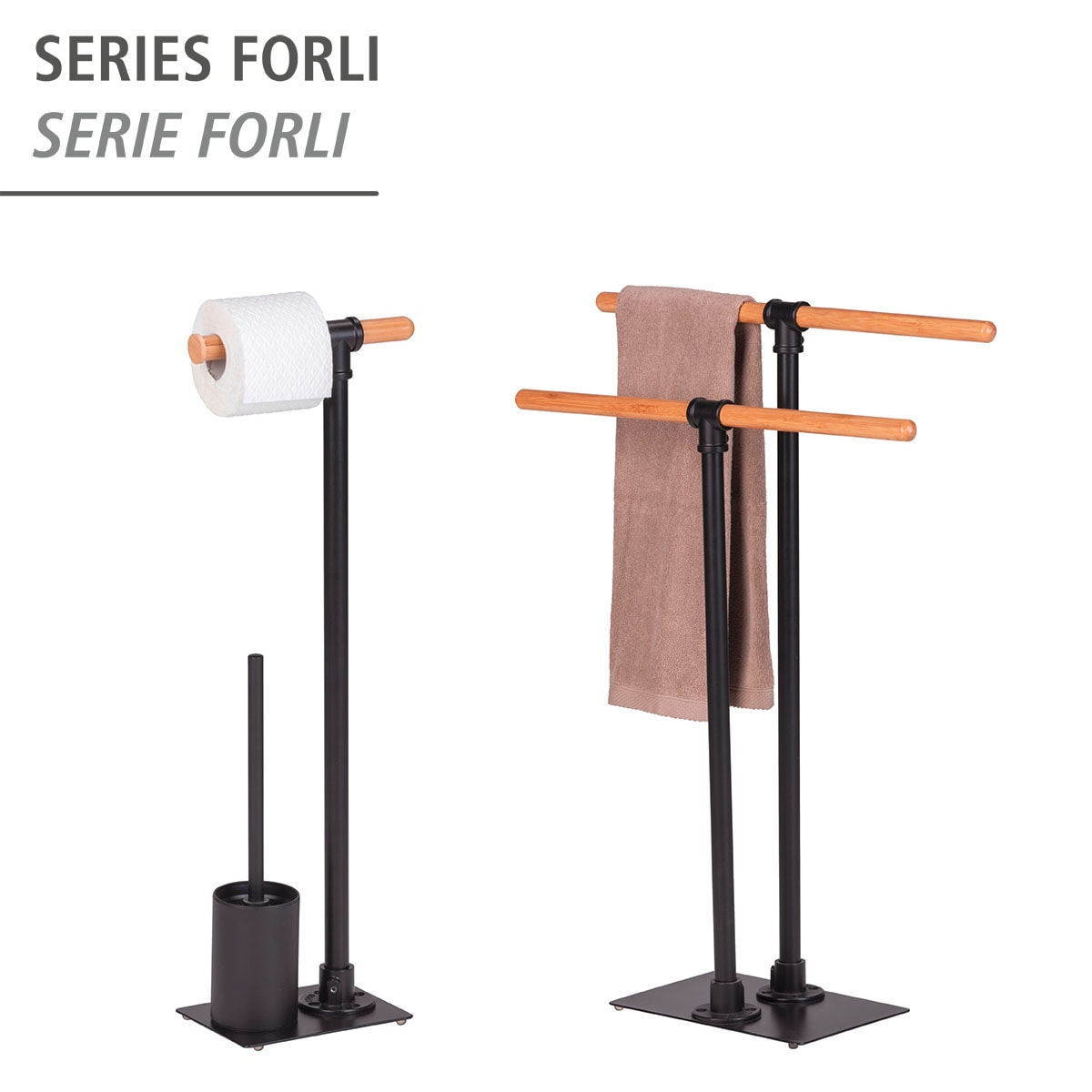 WENKO WC-Garnitur »Forli«, aus Stahl-Bambus, inkl. Rollenhalter und WC-Bürste