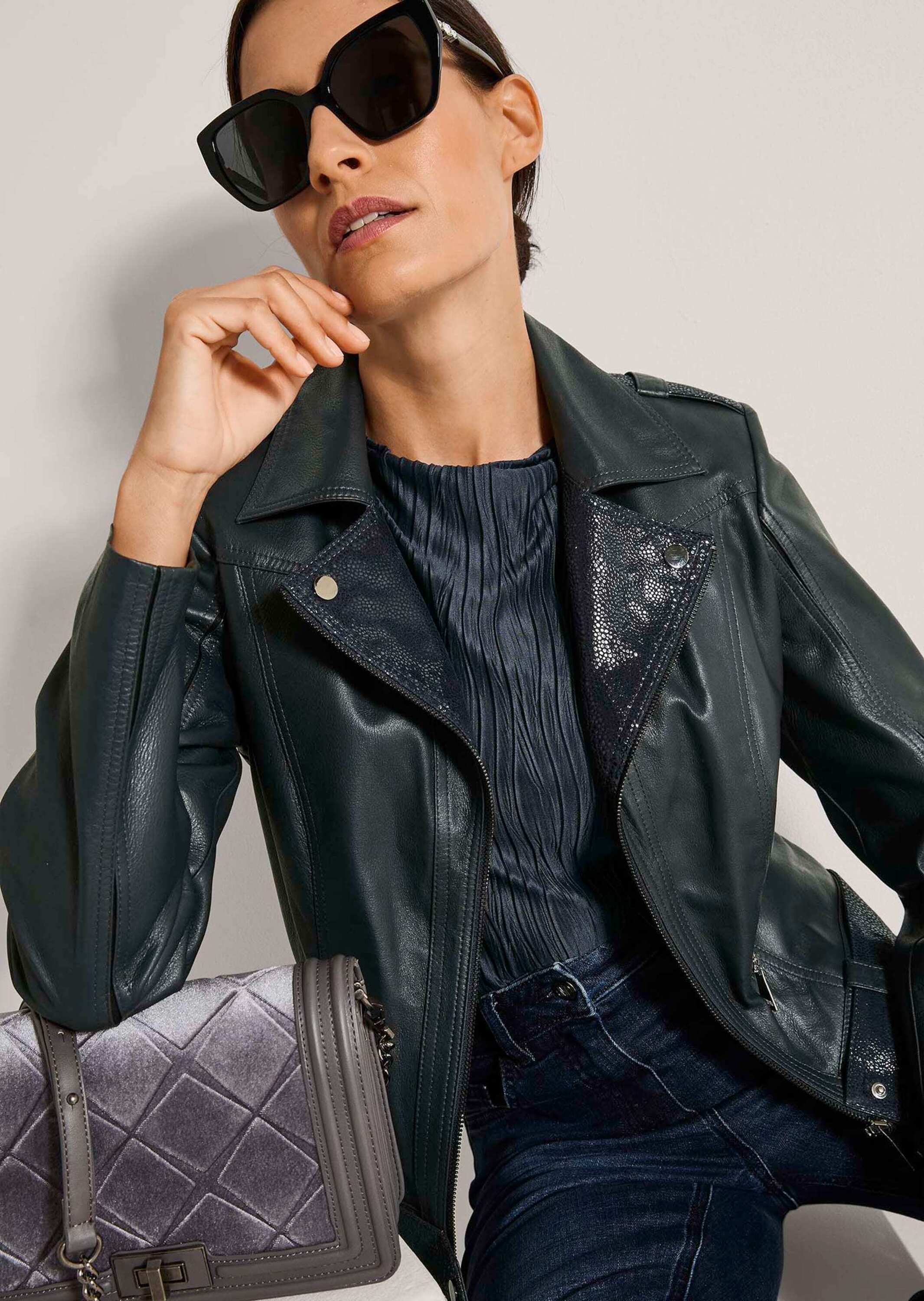 MADELEINE Lederjacke »Lederjacke Kurzjacke mit glänzender Oberfläche« Verkürzte Form