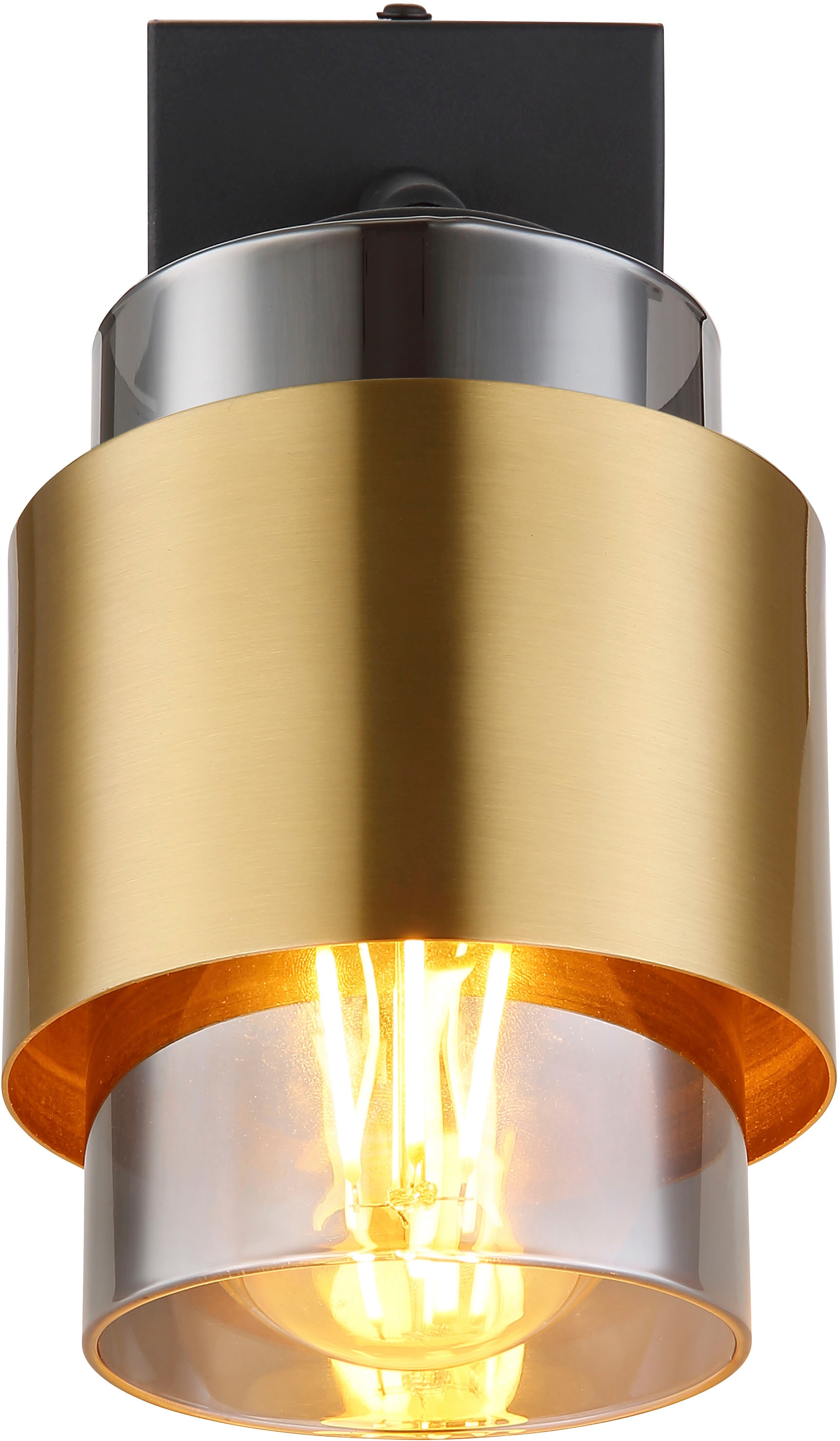 GLOBO LIGHTING Deckenstrahler »MILLEY« E27 1 Stk. Spot schwarz Glas rauchfarben Messingring Wandstrahler