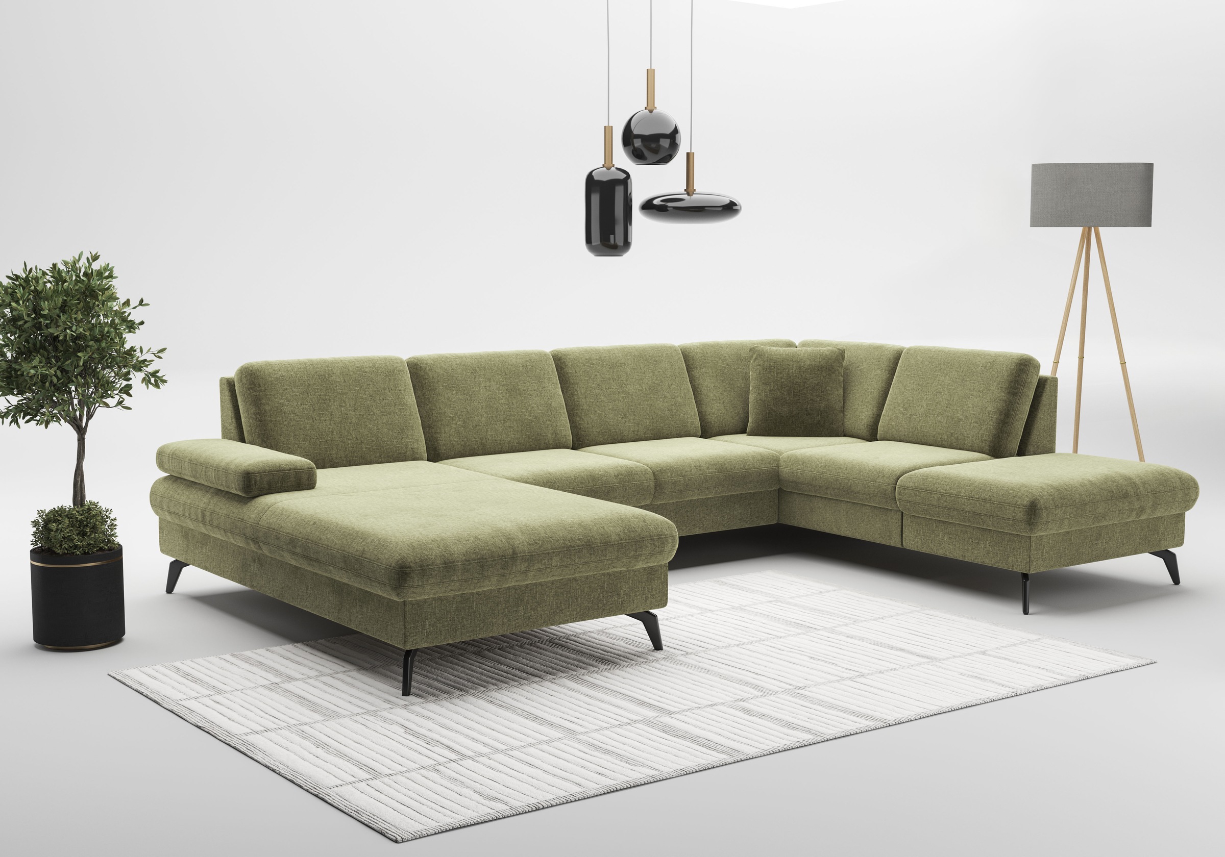 Wohnlandschaft SIT & MORE "Morris Jubi U-Form, B: 300 cm", grün (hellgrün), B:300cm H:83cm T:202cm, 100% Polyester, Sofas, Wohnlandschaft, mit Armteilfunktion & 1 Zierkissen, optional Bettfunktion 5