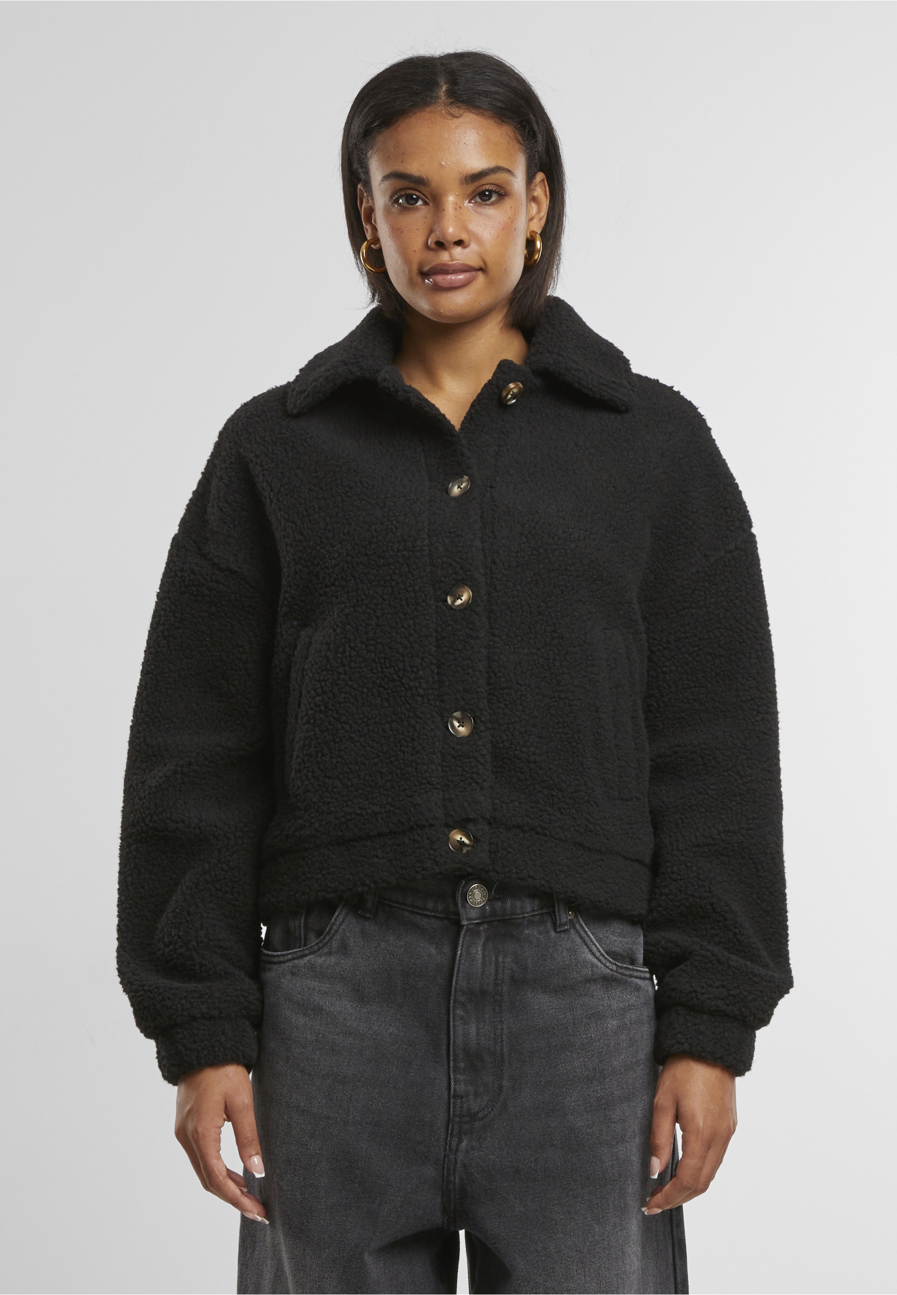 URBAN CLASSICS Allwetterjacke »Urban Classics Ladies Short Sherpa Button Jacket« 1 Stk. tlg. ohne Kapuze