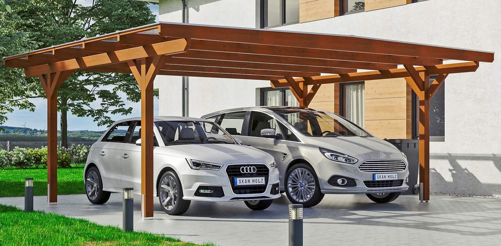 Skanholz Doppelcarport "Odenwald" Leimholz 546 cm braun