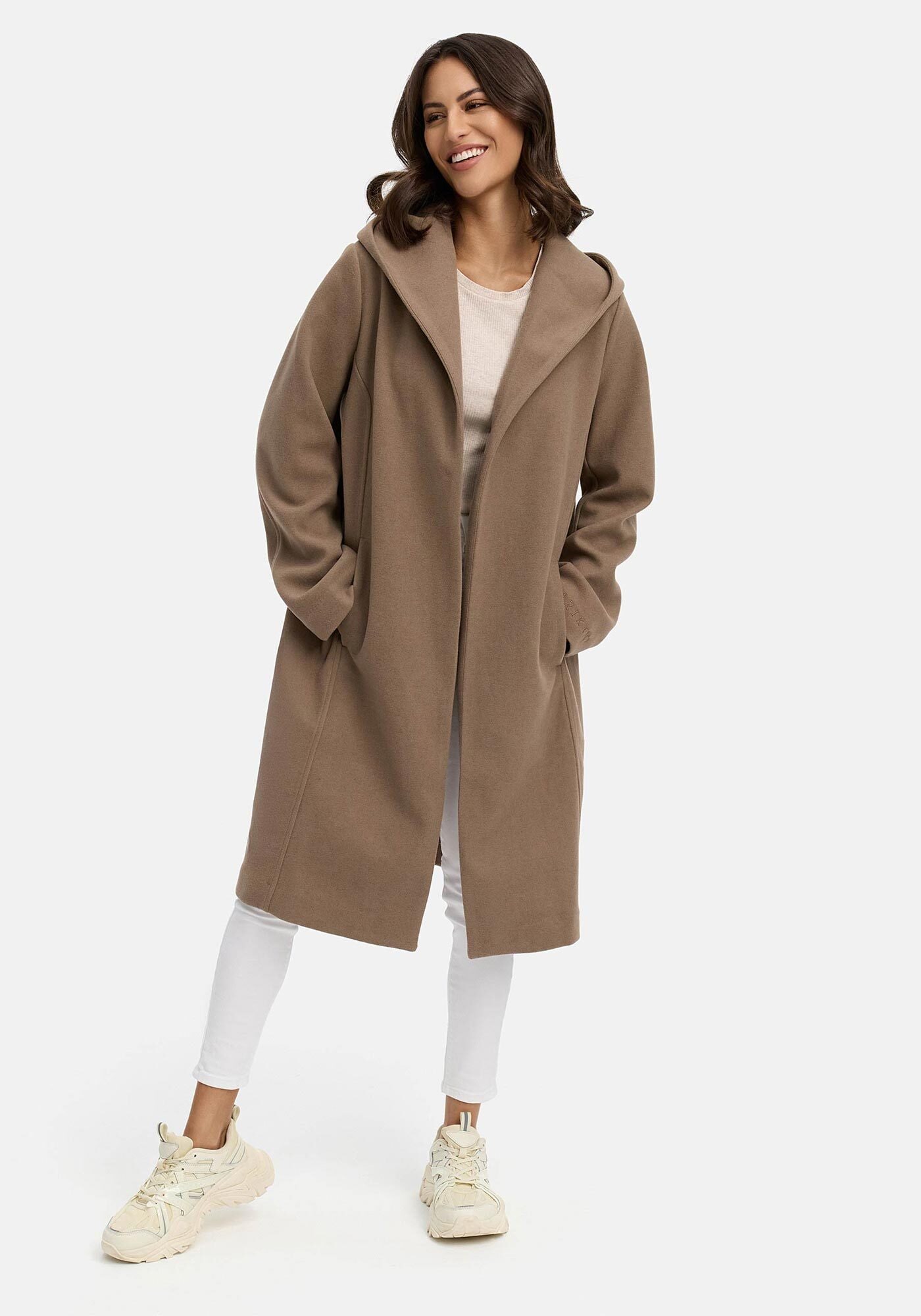 Marikoo Kurzmantel »Kailii«, Eleganter Wickel Mantel mit Taillengürtel und Oversized Hood Kapuze