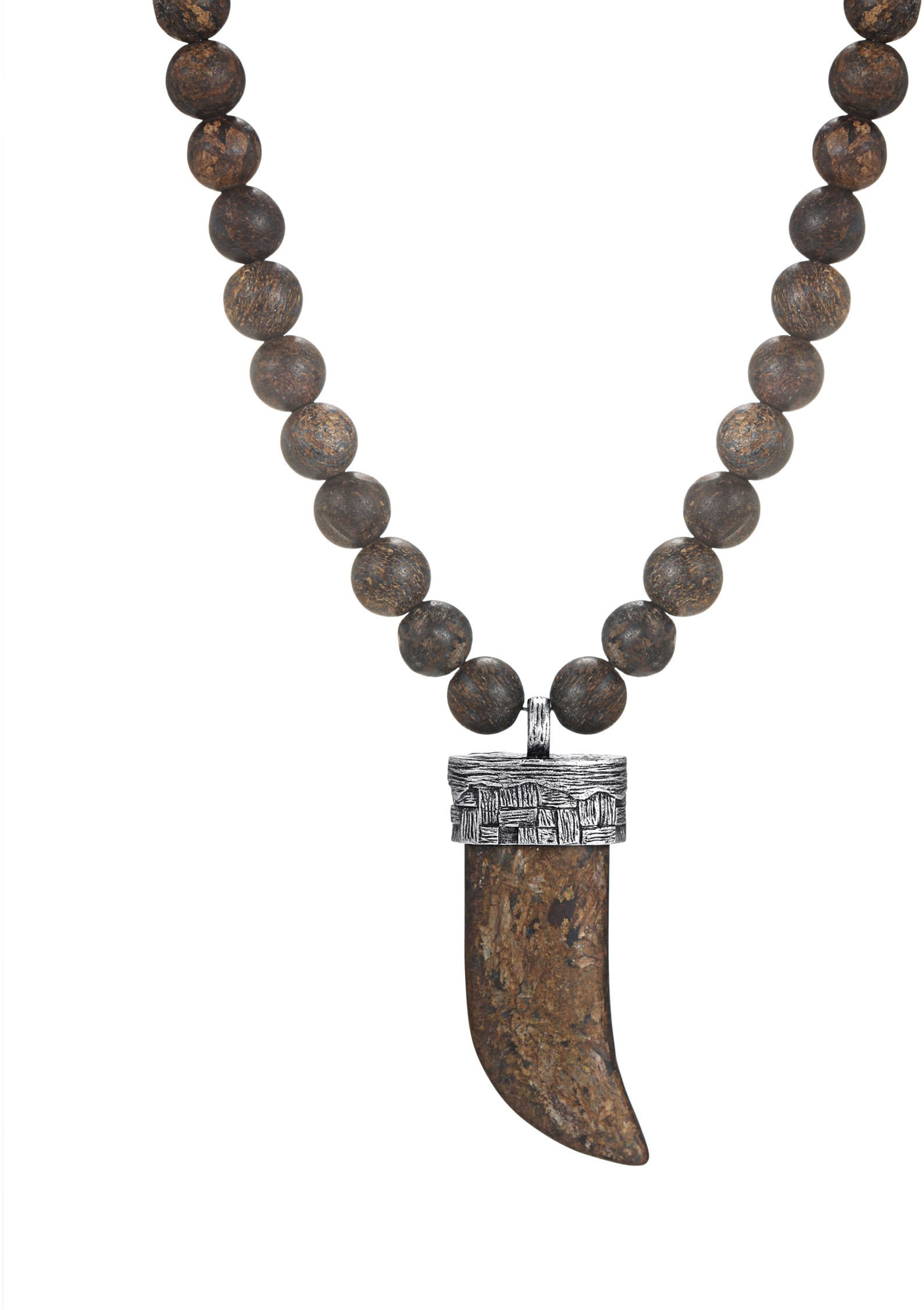 KINGKA Damen Kette mit Anhänger "Schmuck Geschenk Edelstahl Halsschmuck Halskette Zahn", Perlen Silber 925 (Sterlingsilber), L: 56, braun, Perlen,