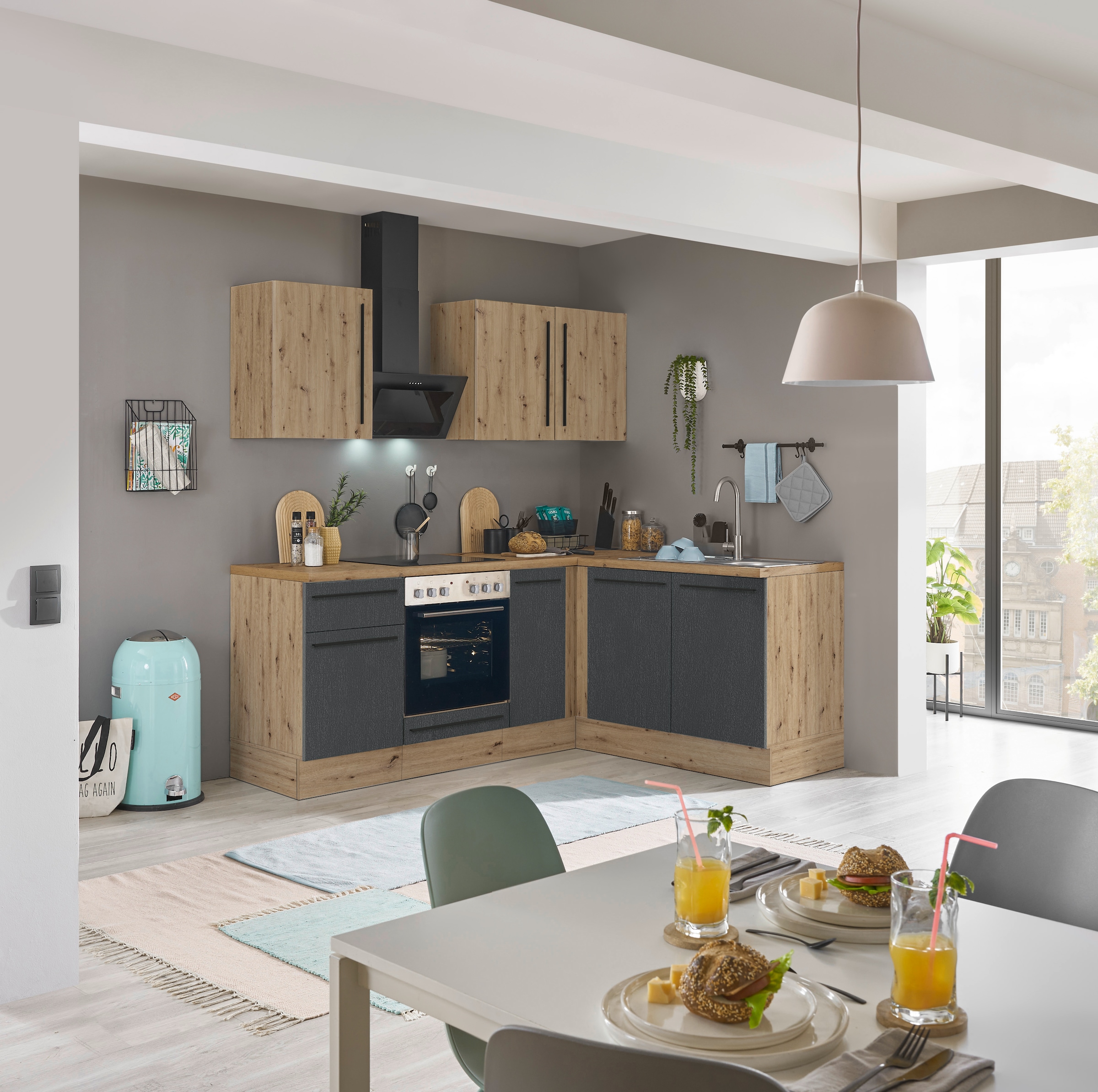 KOCHSTATION Winkelküche »Florida, Stellbreite 210x165 cm«, wahlweise mit E-Geräten, mit Softclose für Türen und Schubkästen