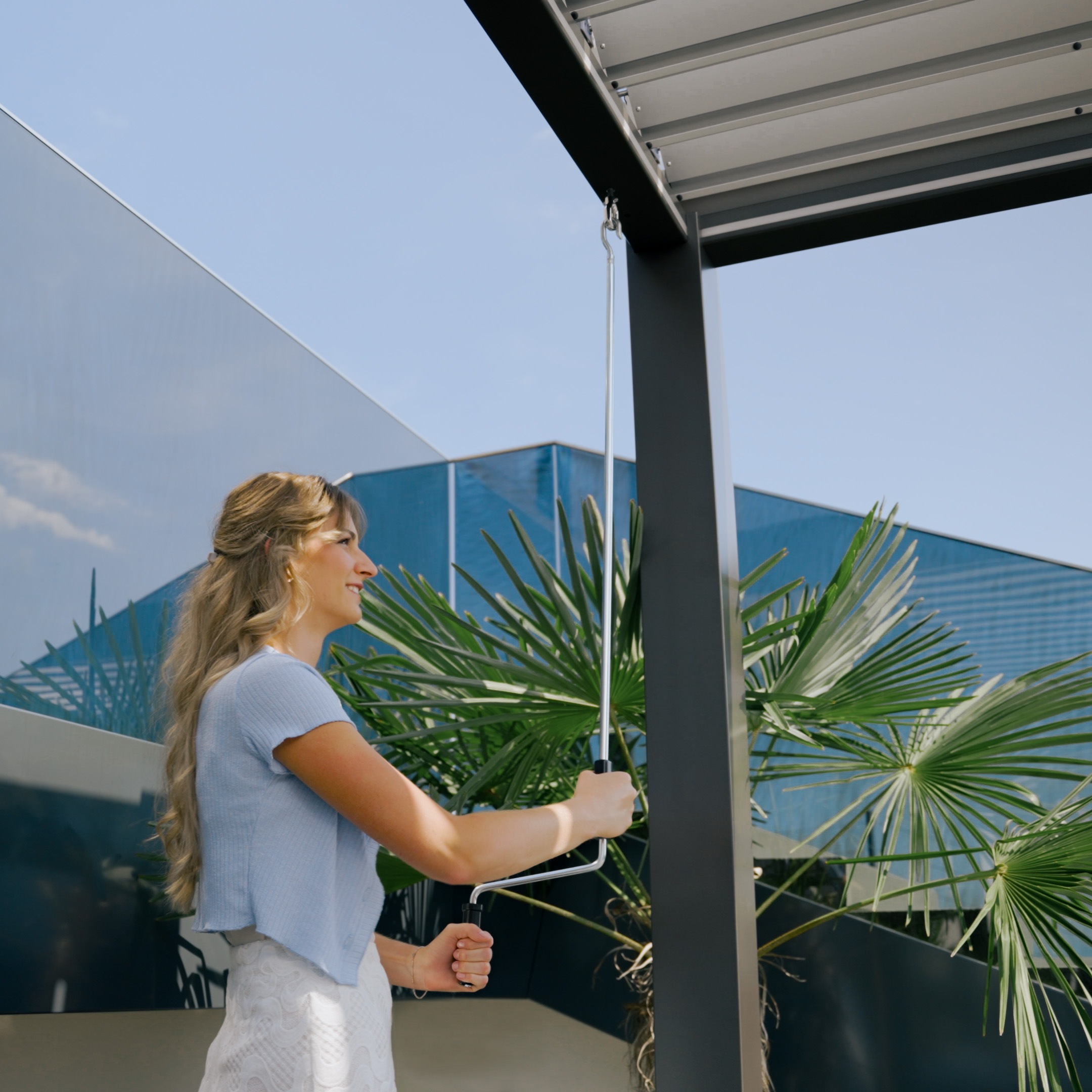 4mx3.5m Biohort Metal Pergola - Metallic Dark Grey with Metallic Silver Roof Louvres 3