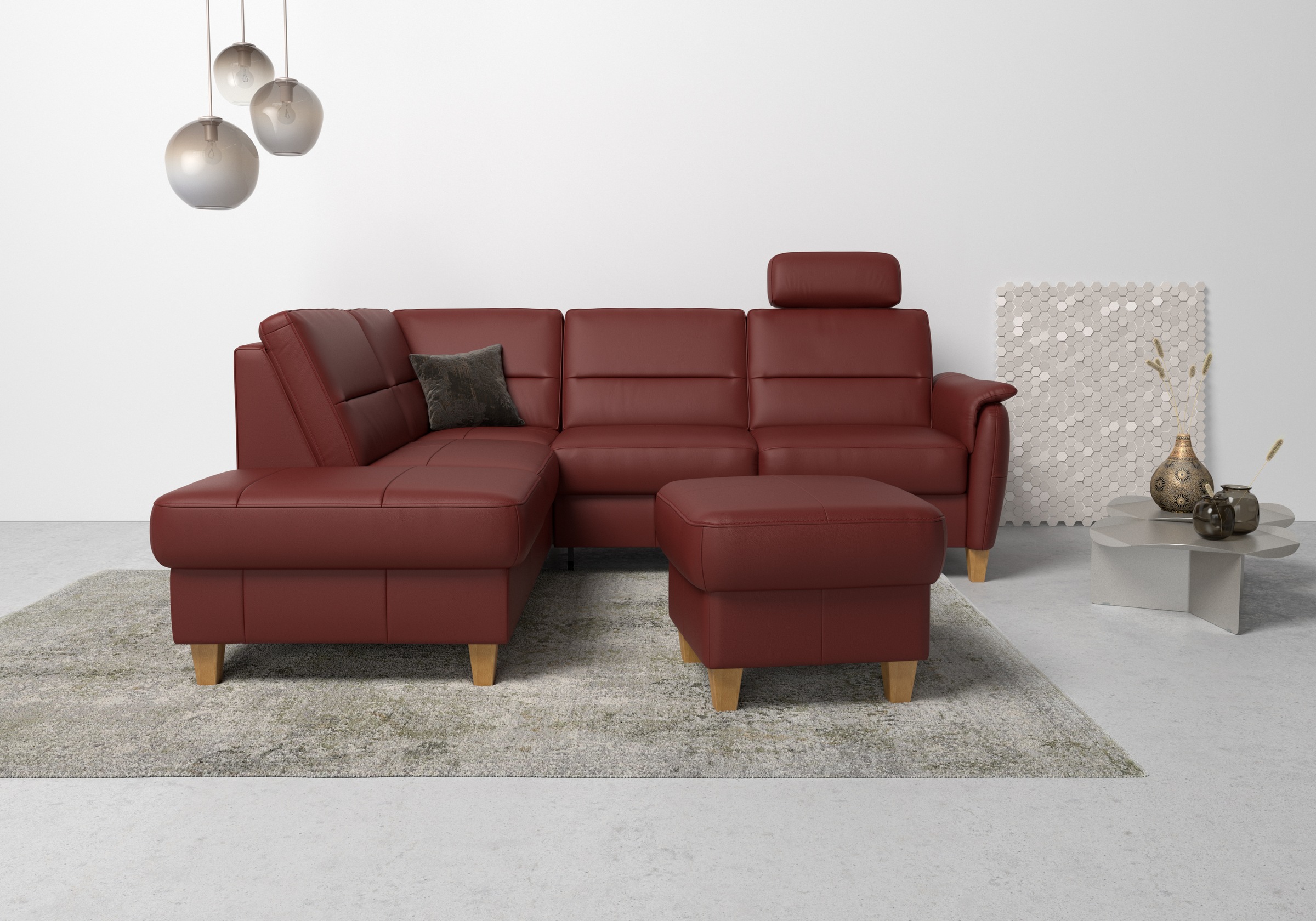 Home affaire Ecksofa "Palmera, L-Form, B: 236 cm, Bettfunktion & Bettkasten wählbar" Federkern-Polsterung, Sitzhöhe 48 cm, handgefertigt, stilvolles Design