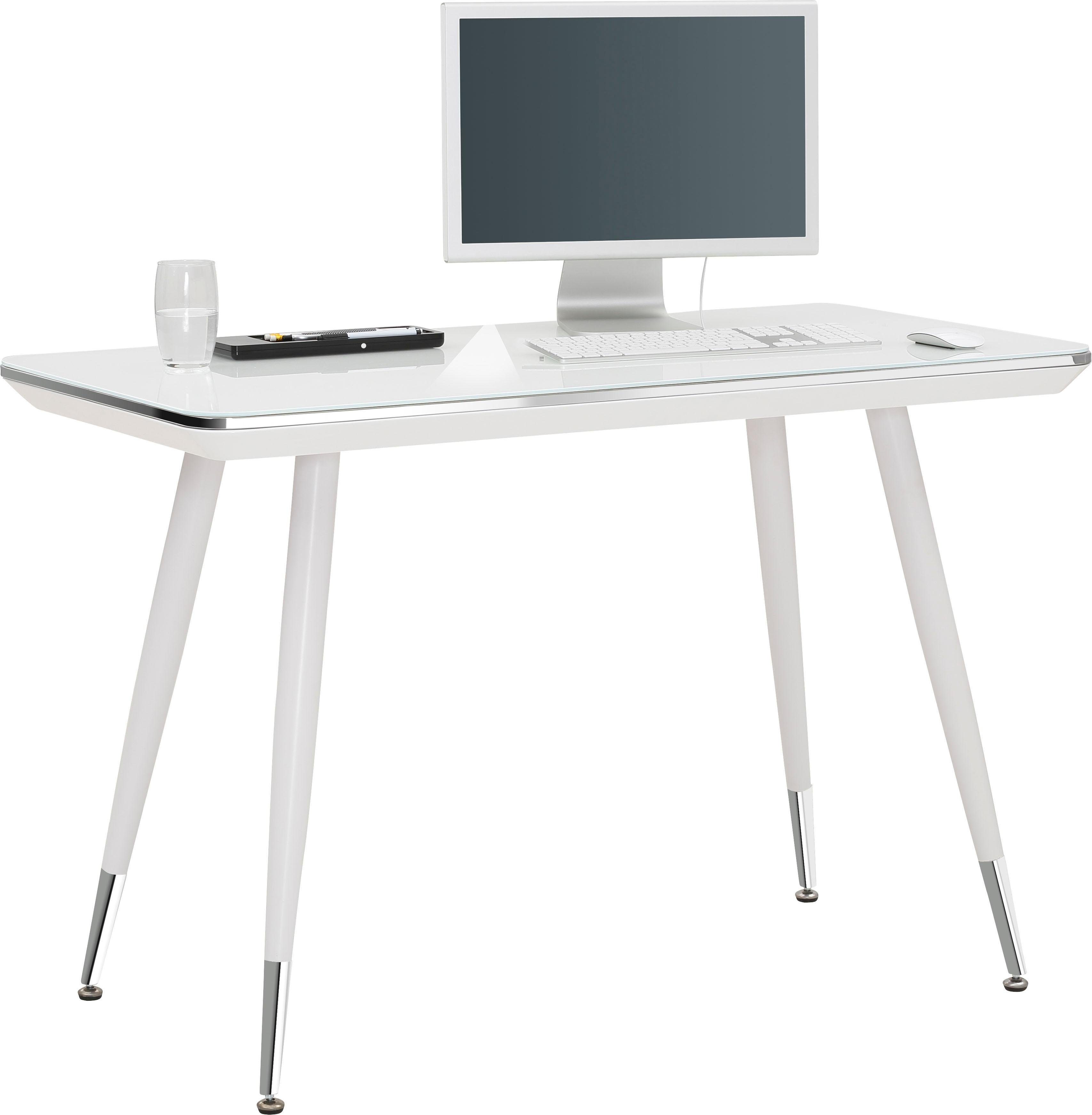 Maja Möbel Schreibtisch Schreib- und Computertisch 5007, Chromrahmen, Metallgestell weiß mit Chromfüßen, Oberboden Weißglas ESG-Sicherheitsglas 6 mm