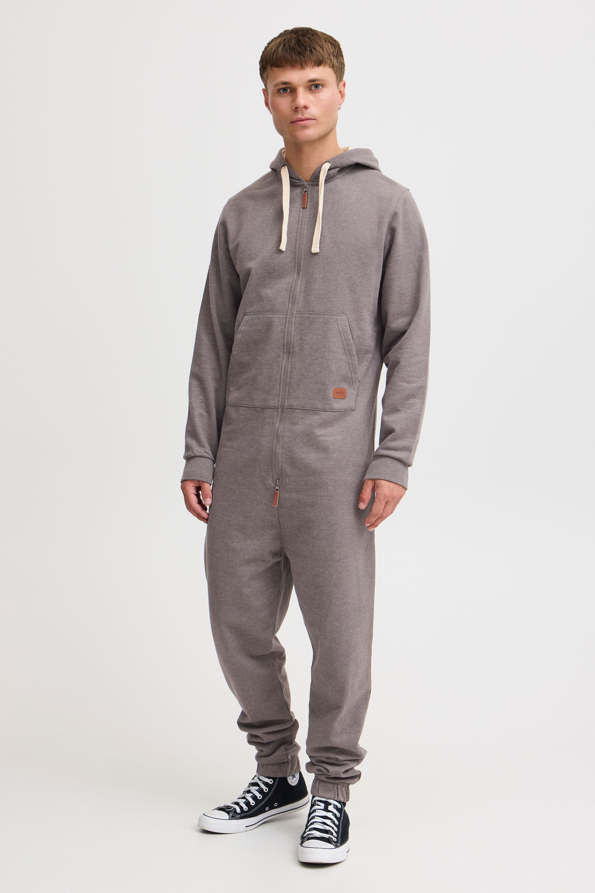 BLEND Herren Overall "BHSalinho"pewter mix, Gr. XL, unifarben, Sweatware, 60% Baumwolle, 40% Polyester, Overalls, Overall mit Fleece-Kapuze