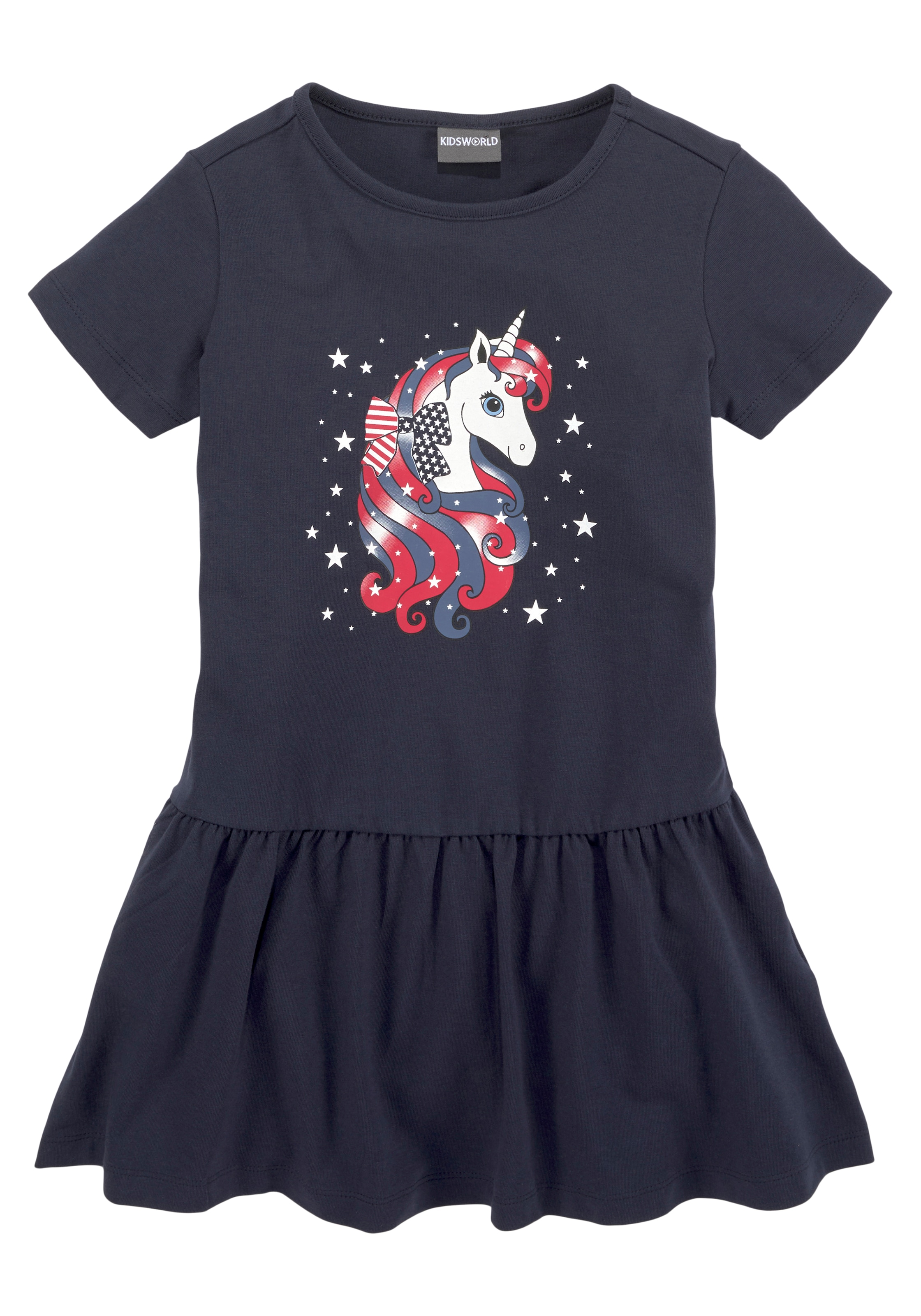 KIDSWORLD Jerseykleid »Einhorn«, mit süßem BAUR | online am Saum Volant bestellen