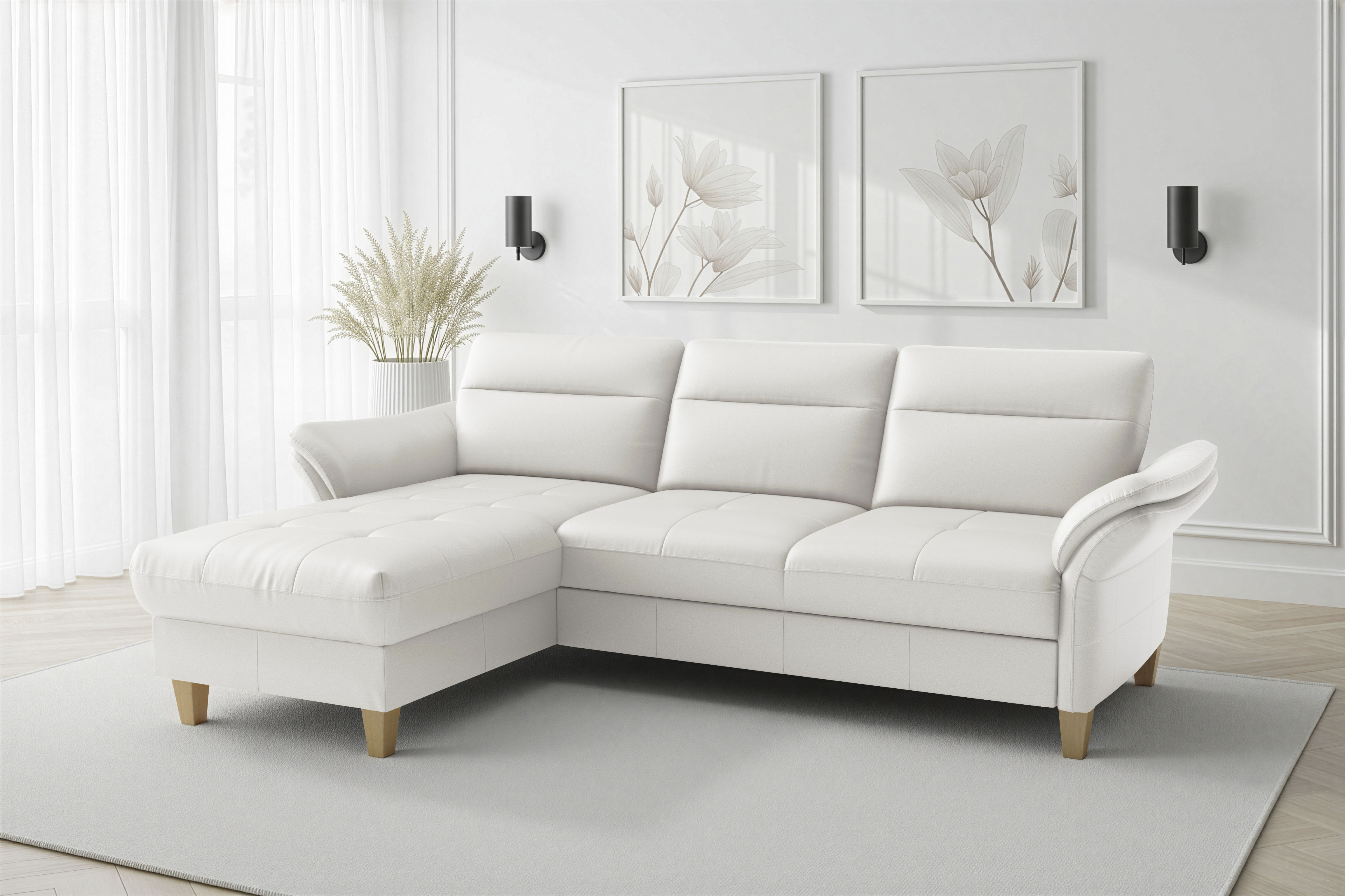 sit&more Ecksofa "Pamela L-Form, Leder, B: 218 und 230 cm mit Recamiere links od. rechts" optional Armteilverstellung, Schlaffunktion & Bettkasten