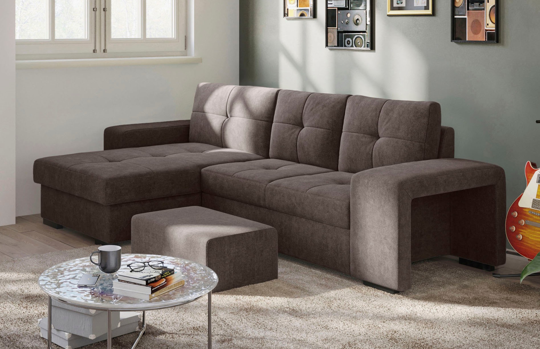 Ecksofa »Mattina L-Form«, inkl. Hocker, wahlweise mit Bettfunktion und Bettkasten