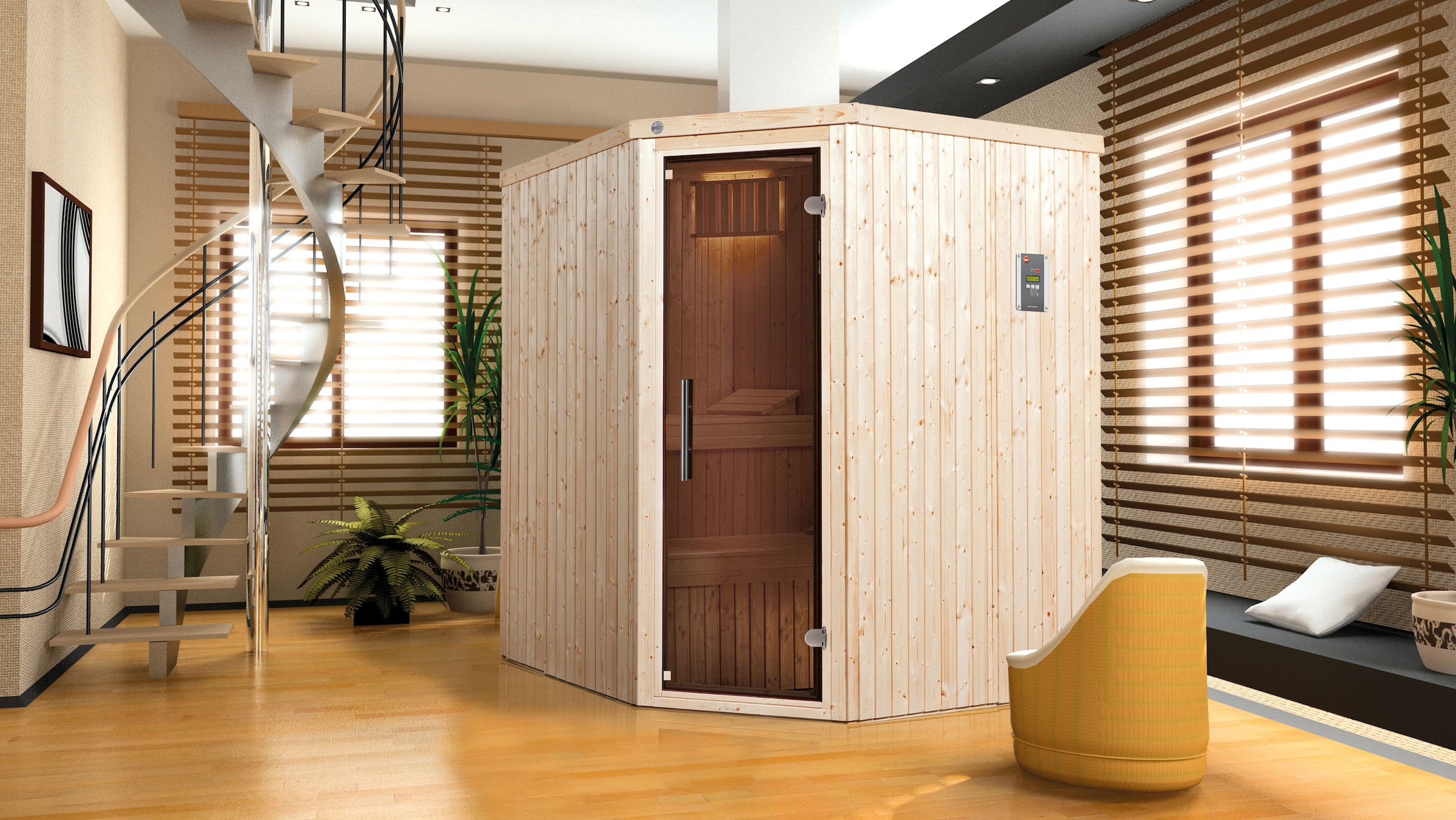 weka Sauna »Elementsauna KIRUNA 2«, vorgefertigte Elemente, 230 Volt Anschluss, moderne Ganzglastür