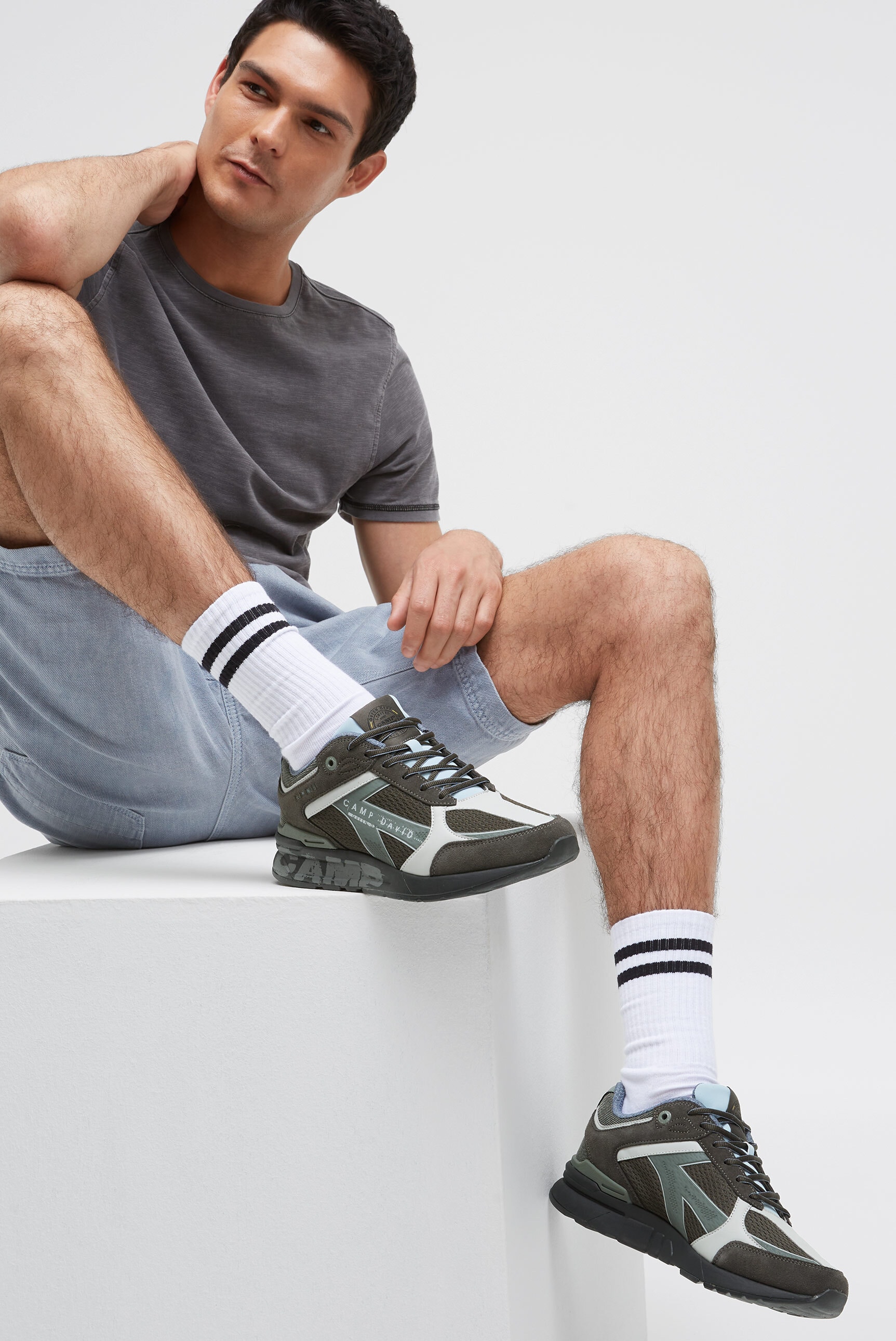 Sneaker CAMP DAVID, Herren, Gr. 43, schwarz wood, Lederimitat, Synthetik, Textil, Veloursleder, unifarben, Schuhe Sneaker, mit gepolstertem Einstieg