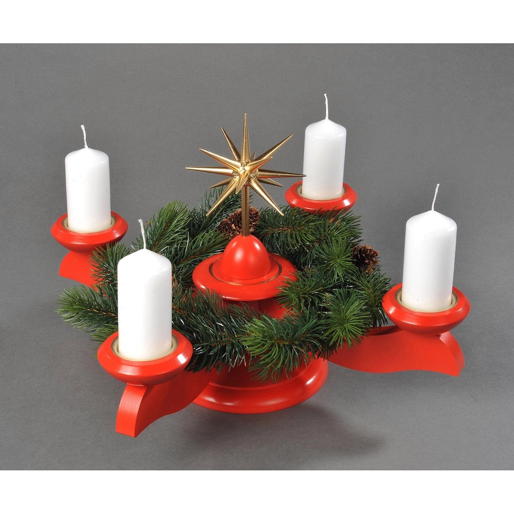 Albin Preissler Adventsleuchter »Weihnachtsstern, Weihnachtsdeko rot«, Ø 29 cm, rot, inkl. Tannenkranz