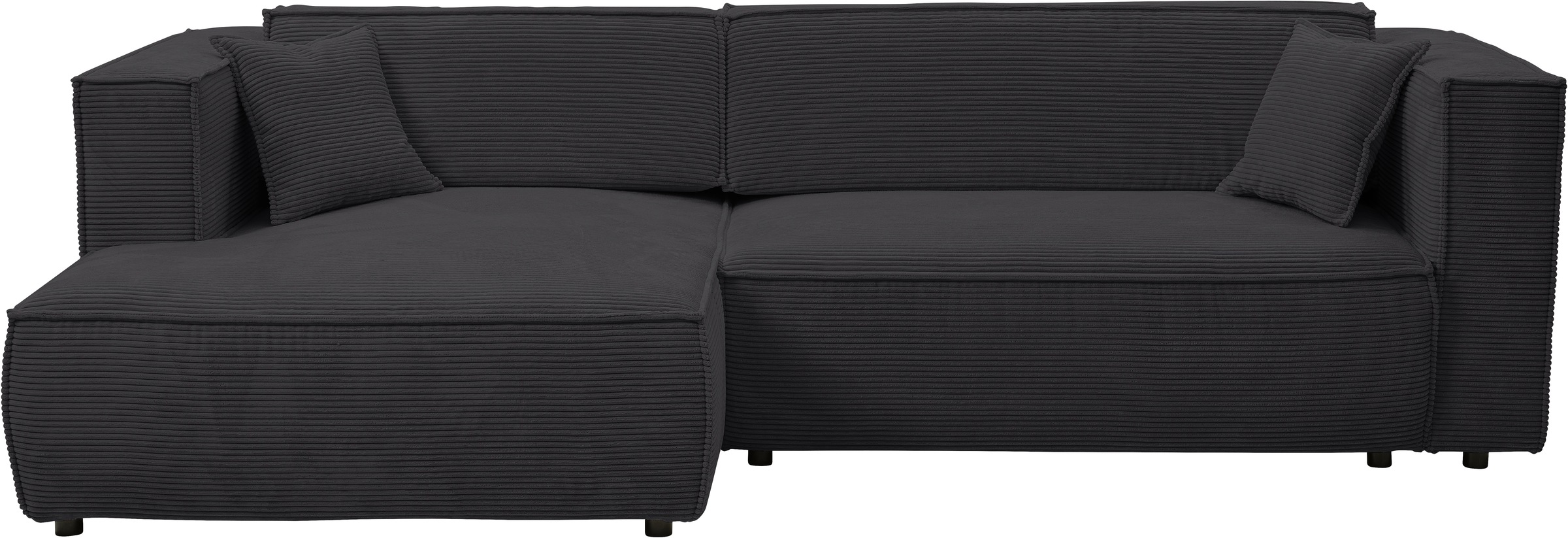 WERK2 Ecksofa »Atlanta, moderne Designsprache, Stellmaße 280x147cm, L-Form, Kedernaht«, hoher Komfort, Schlaffunktion & Bettkasten, Cord, Anthrazit