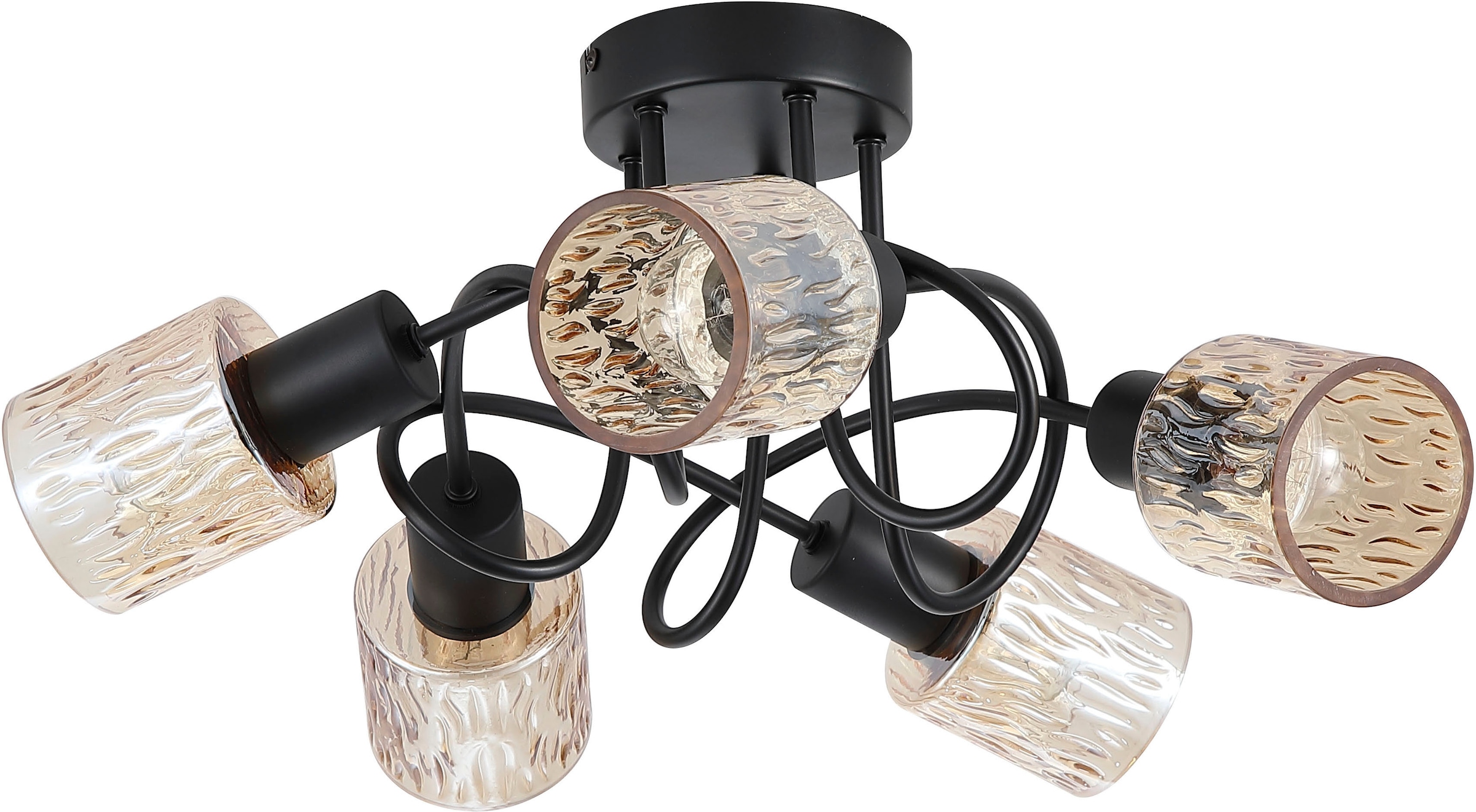 Searchlight Deckenleuchte »Knot Deckenleuchte, Schwarzes Metall mit bernsteinfarbenem Glasschirm« E14 1 Stk.