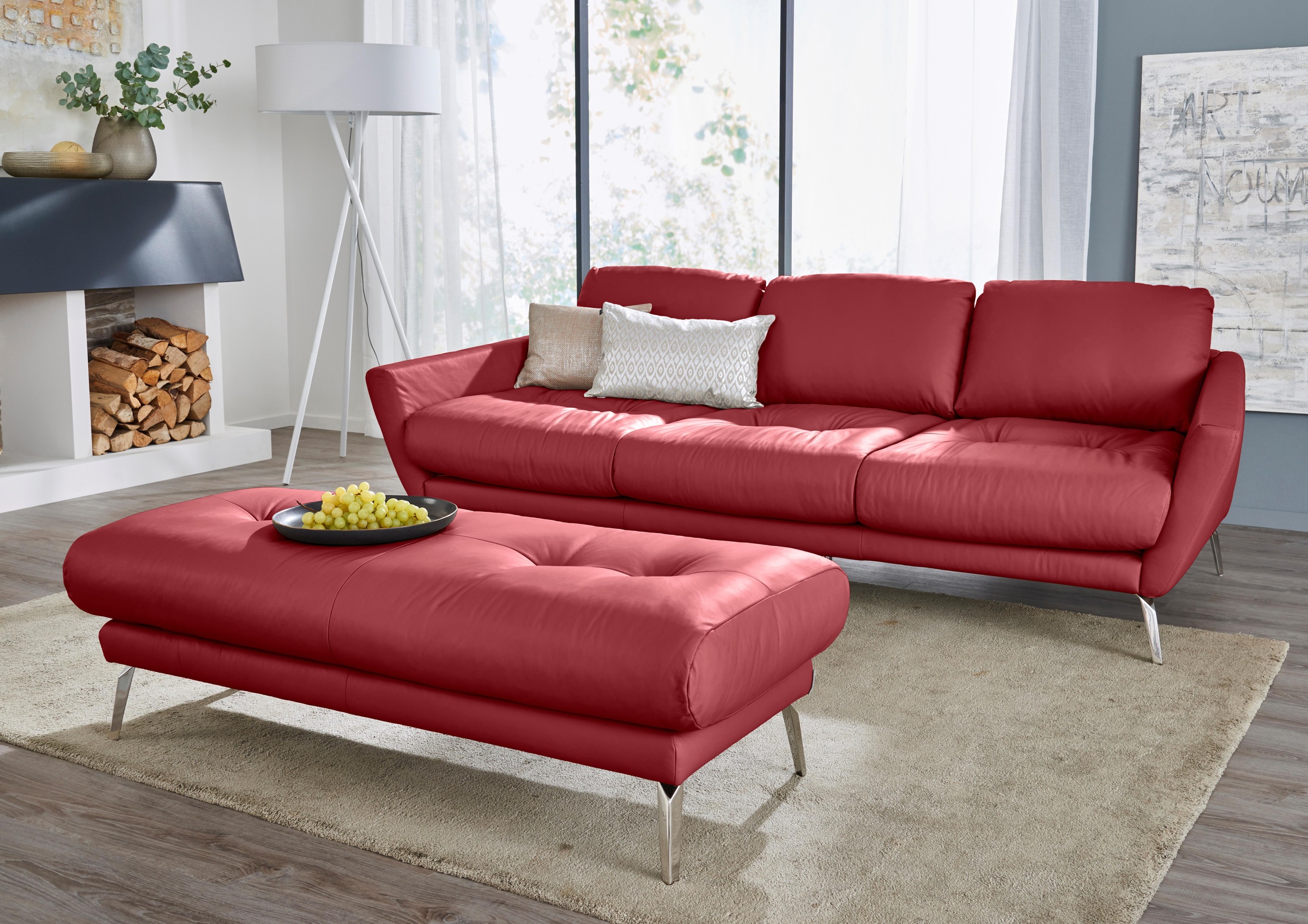 W.SCHILLIG Hocker »softy«, mit dekorativer Heftung im Sitz, Füße Chrom glänzend