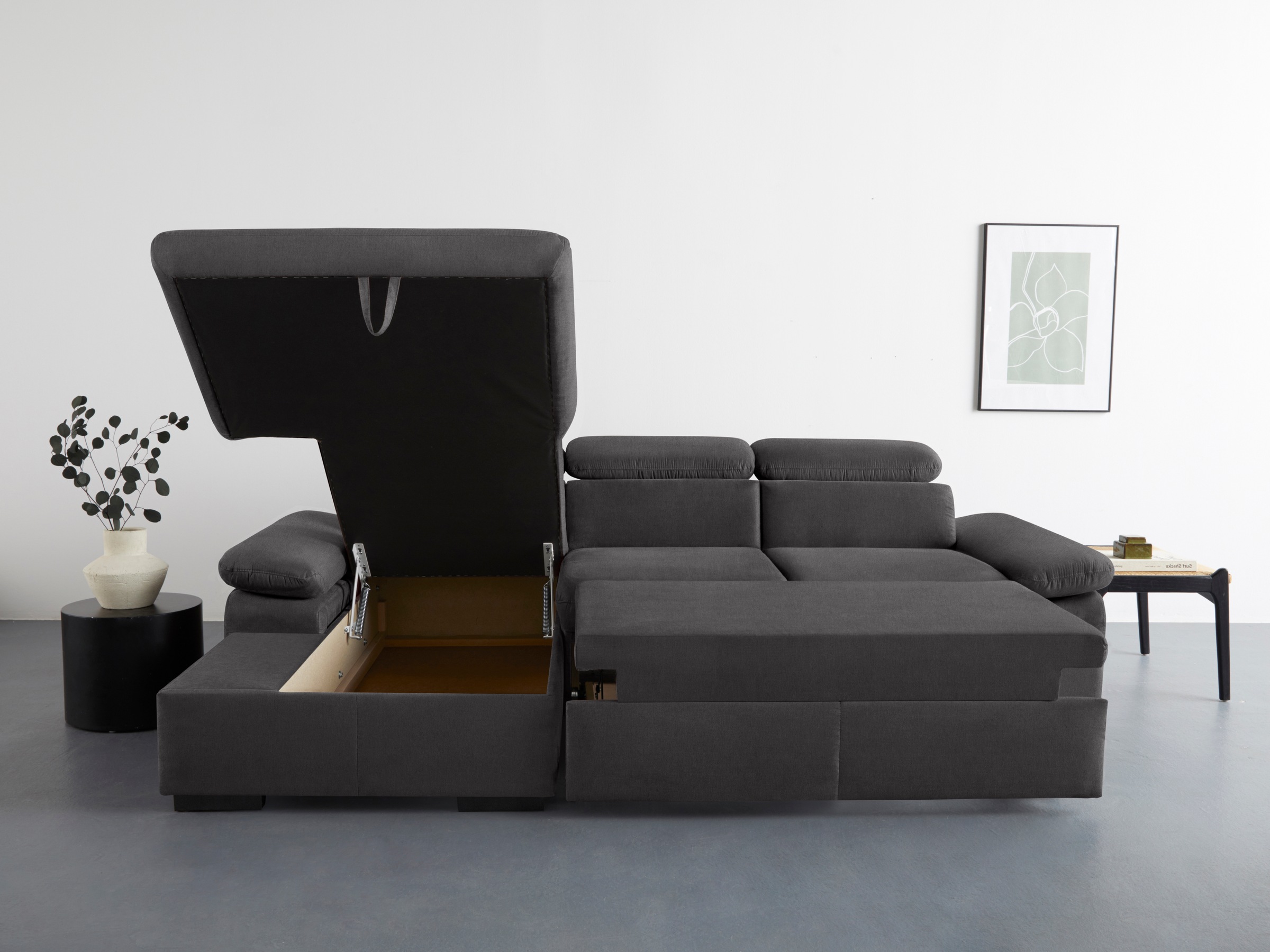 COTTA Ecksofa »Lola L-Form mit Kopfteilfunktion & Hocker«, (Set, mit Hocker), wahlweise mit Bettfunktion, Bettkasten & Armteilverstellung