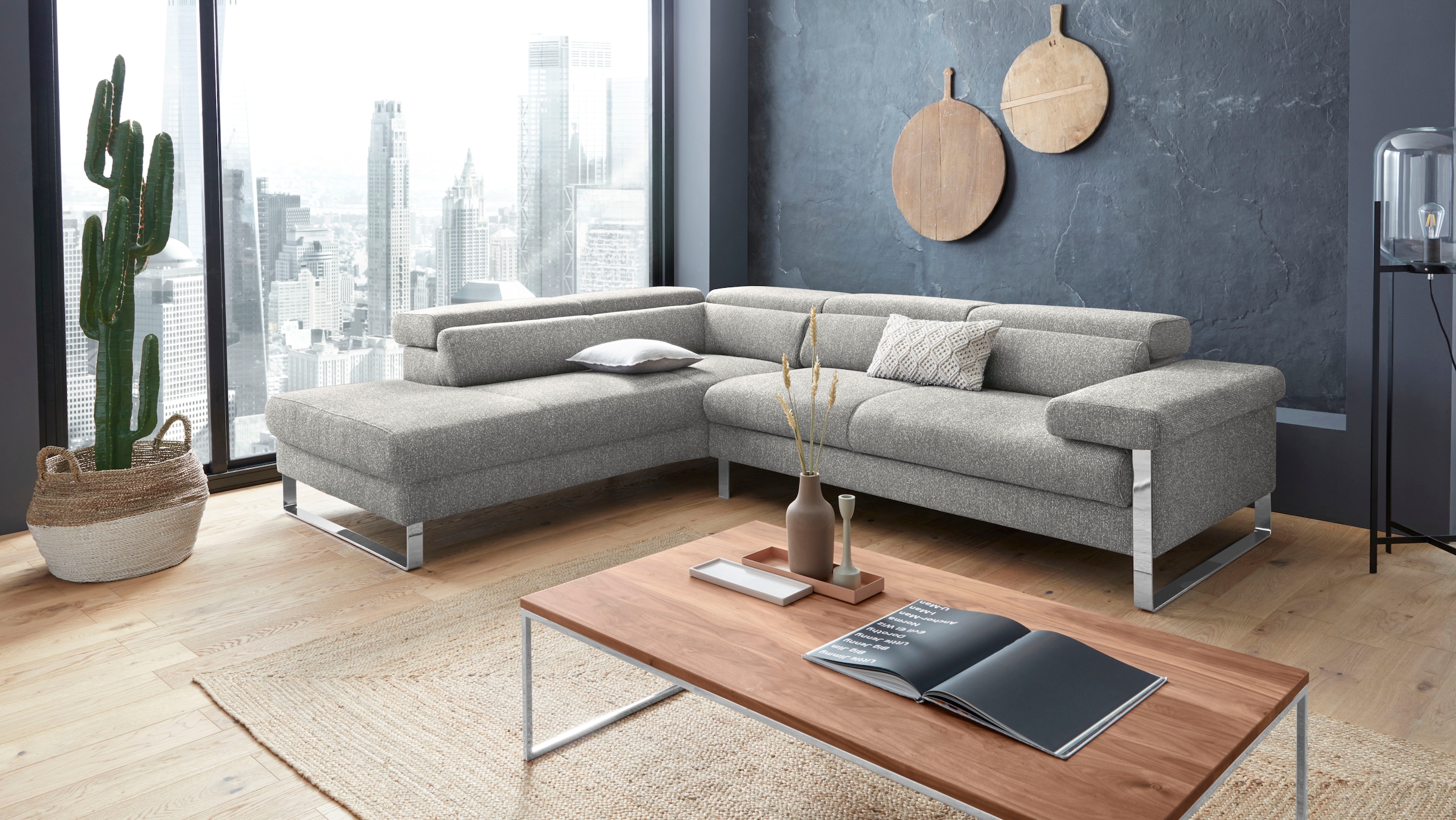 W.SCHILLIG Ecksofa "finn, toller Sitzkomfort, L-Form, hochwertige Verarbeitungsdetails" German Design Award 2016, Fußgestell Chrom glänzend, Breite 281 cm