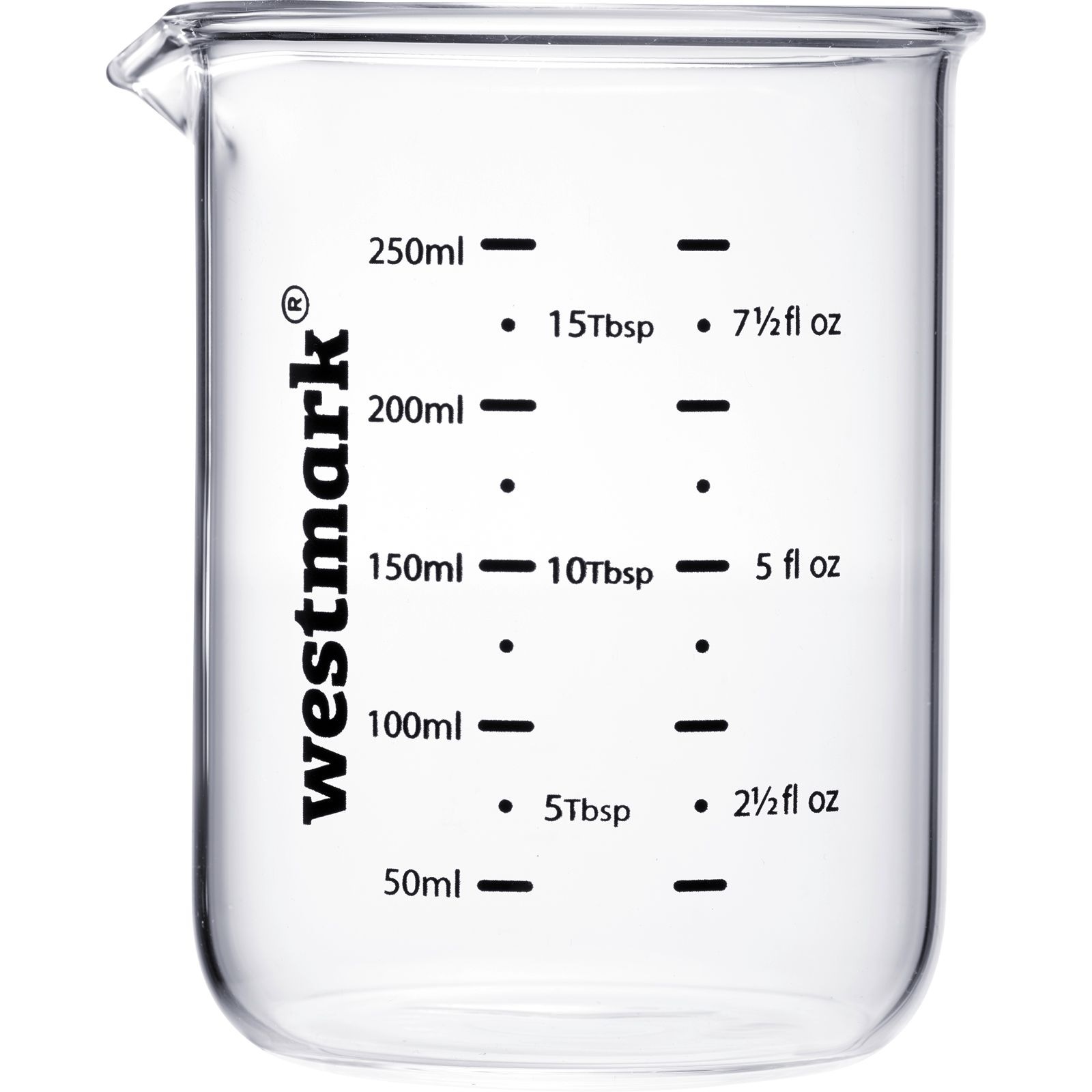 WESTMARK Messbecher »Messglas-Set, 3tlg., 50, 100, 250 ml« Borosilikatglas | Silikon Set, 3 Stk. tlg. Skalen in ml, Tbsp, tsp und fl oz