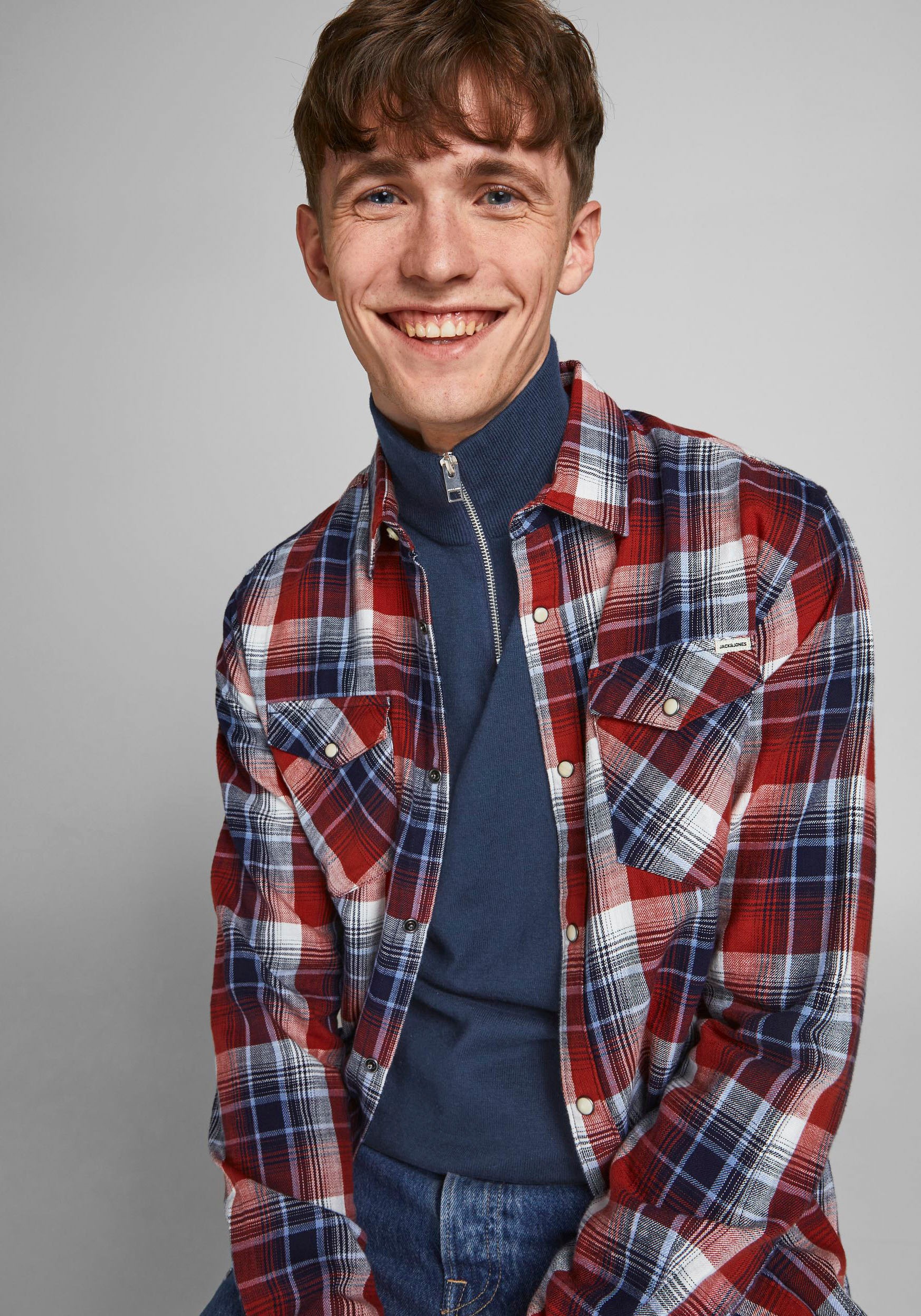 Jack & Jones Strickpullover »EMIL KNIT HALF ZIP«, mit kurzem Reißverschluss im Troyer-Look