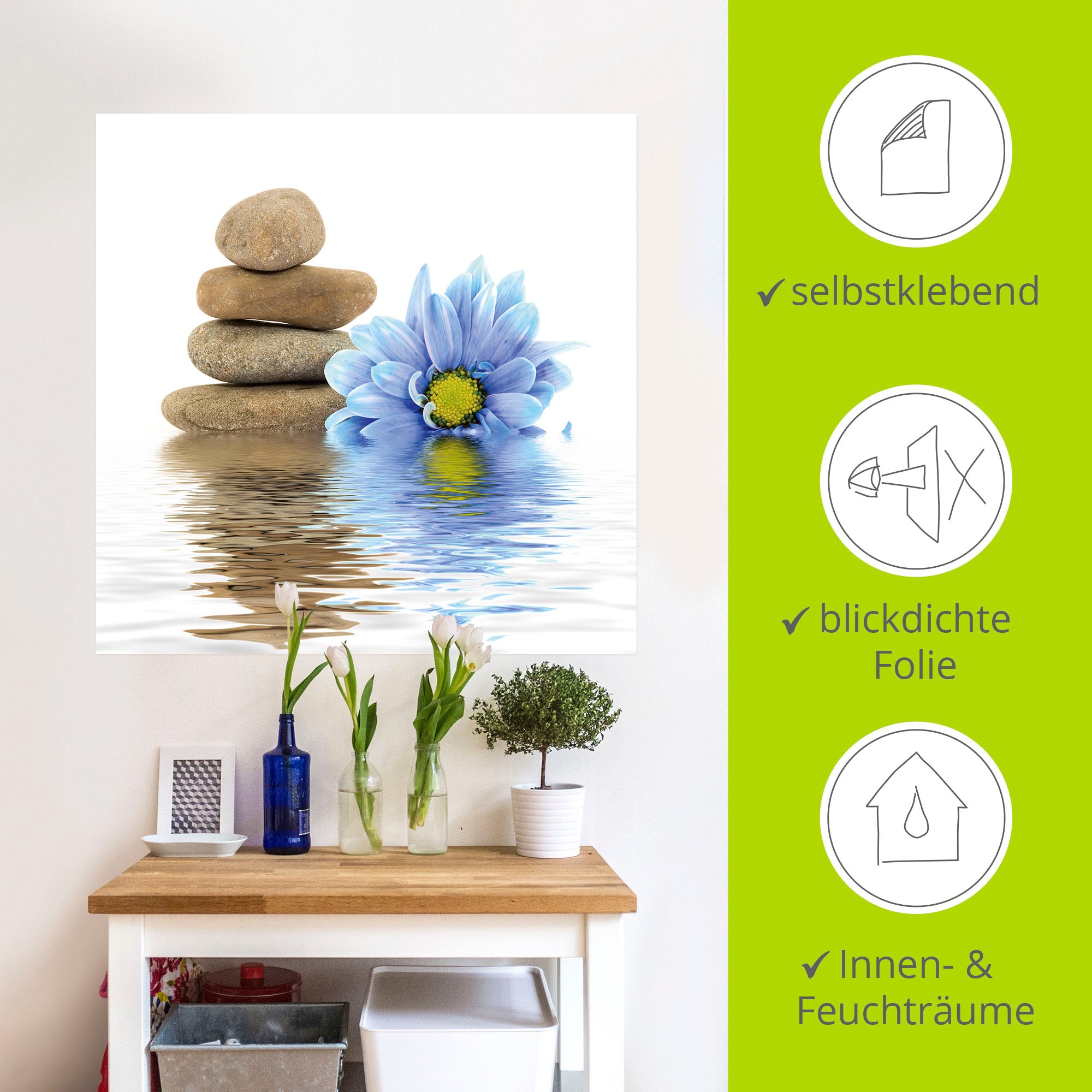 Artland Wandbild »Therapie-Steine mit einzelnen Blumen«, Zen, (1 St.), als Leinwandbild, Wandaufkleber in verschied. Größen