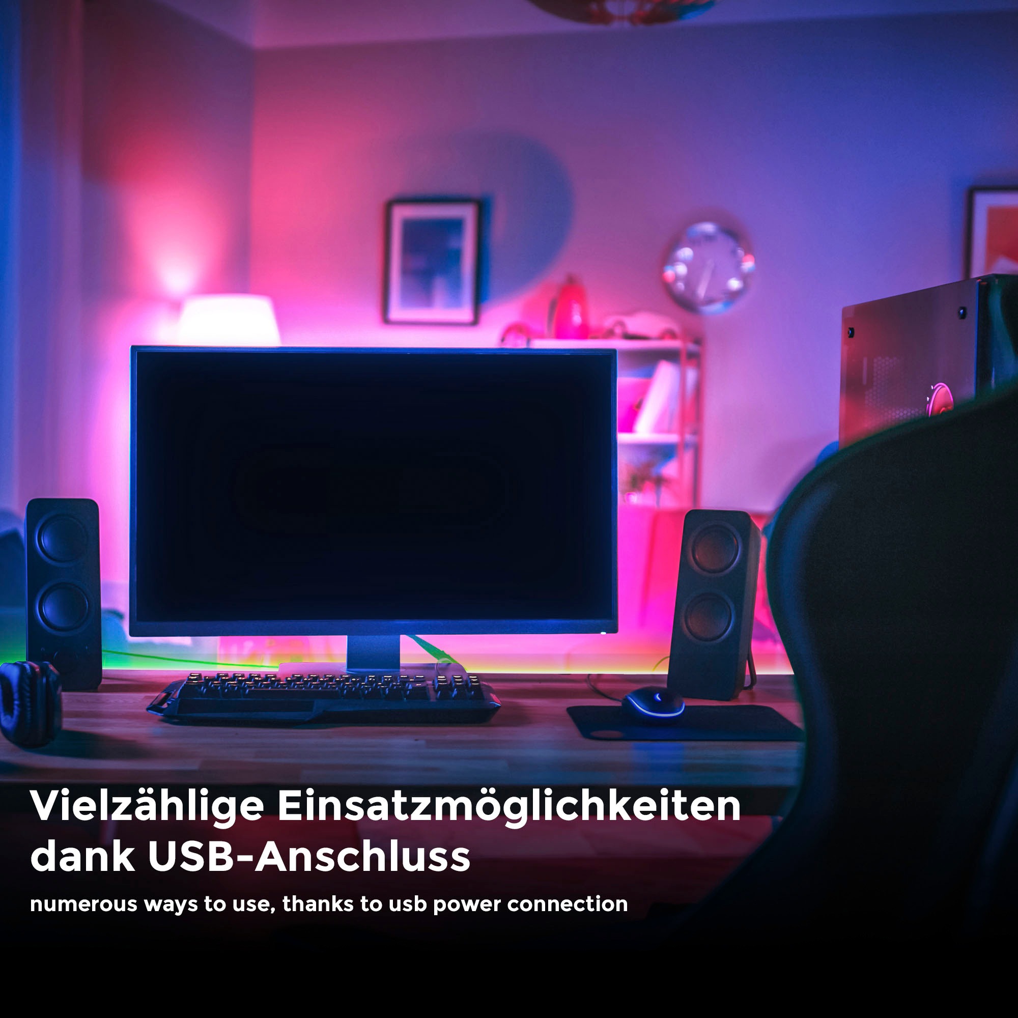 B.K.Licht LED-Streifen »USB RGBIC«, 150 St.-flammig, Lichtleiste, mit Musiksensor, mit Fernbedienung, selbstklebend