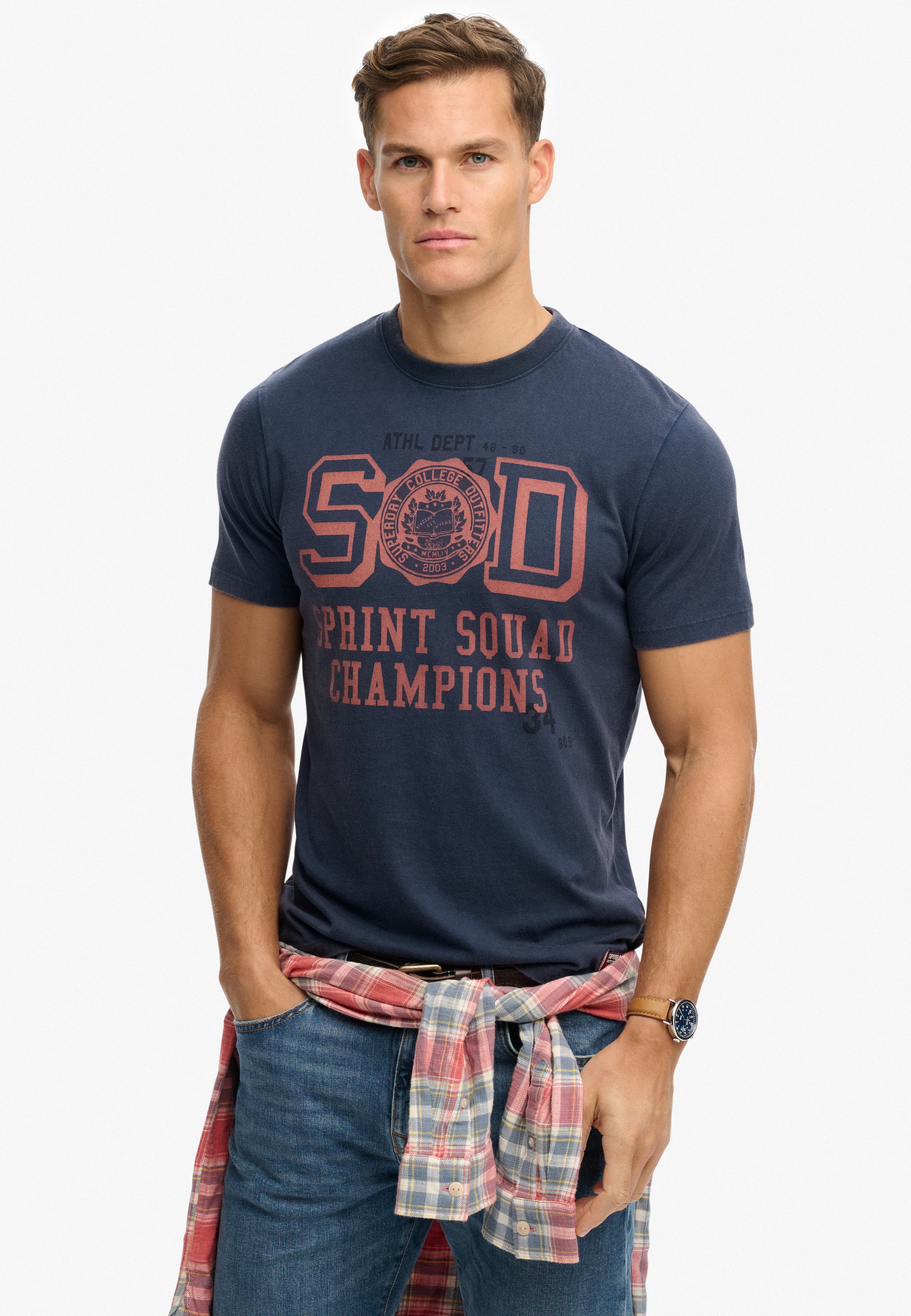 Superdry Rundhalsshirt "VINTAGE PREP RELAXED TEE" mit coolem Rissdruck günstig online kaufen