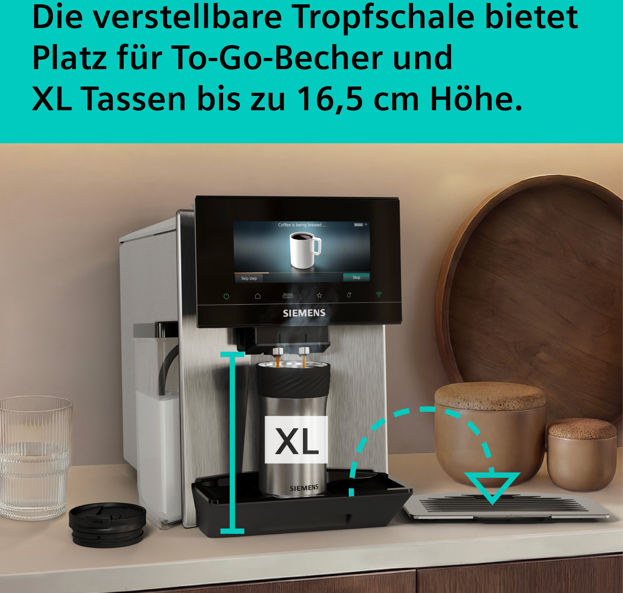 SIEMENS Kaffeevollautomat »TQ923E03« farbiges 6.8'' TFT-Display, individuelle Aromaeinstellung, Edelstahl